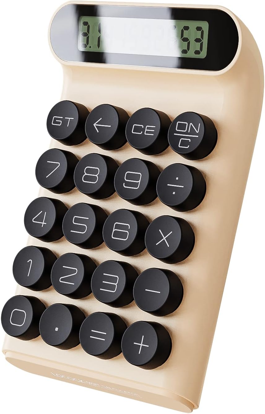 Calculadora de interruptor mecánico, portátil para oficina diaria y básica,Pantalla LCD grande de 10 dígitos (crema)