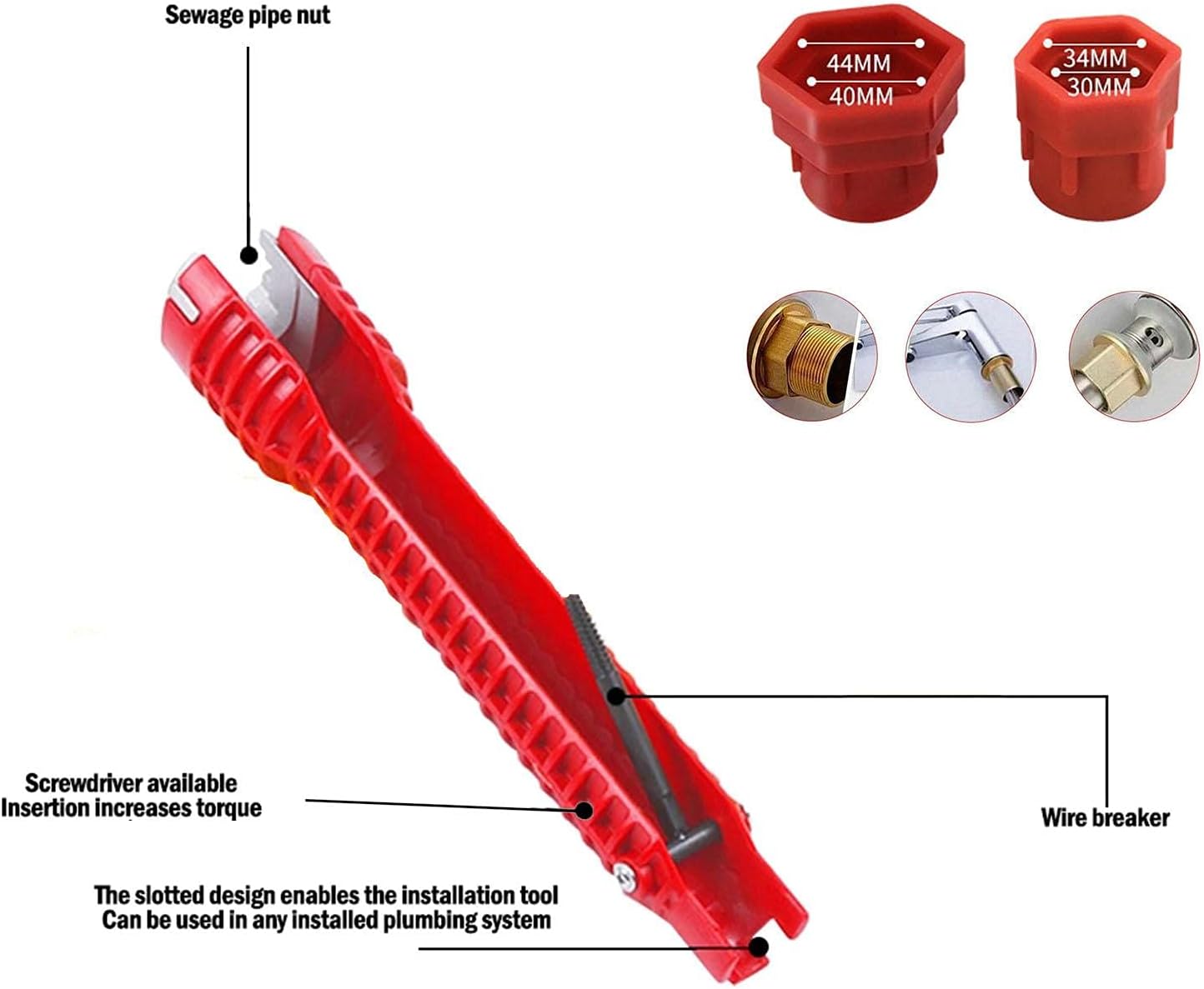 Llaves de tubería 8 en 1 llave de drenaje antideslizante llave de reparación de fregadero de cocina, llave de montaje de grifo de inodoro de baño