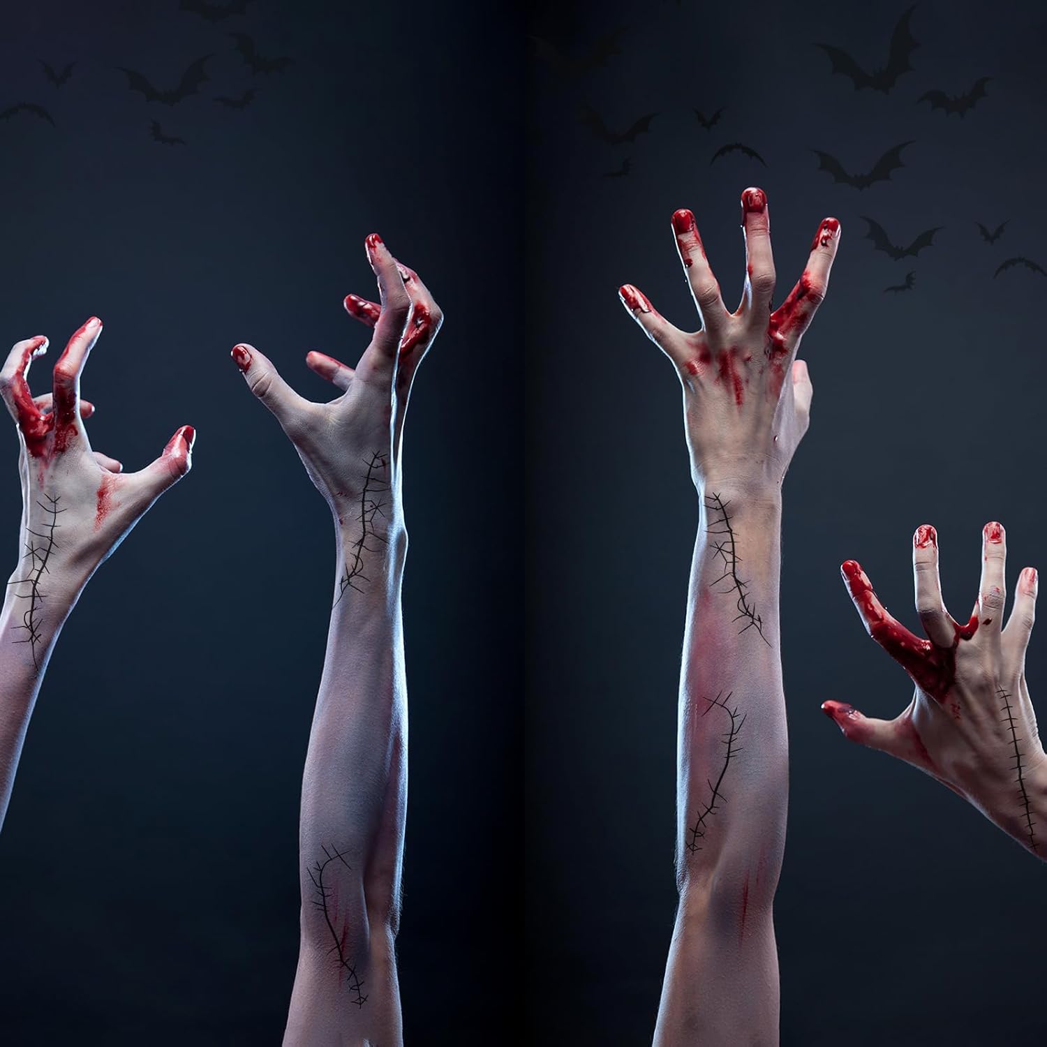 Yeaqee 30 hojas de tatuajes de puntada de Halloween, tatuajes temporales falsos, tatuajes temporales de Halloween, tatuajes de maquillaje de puntada