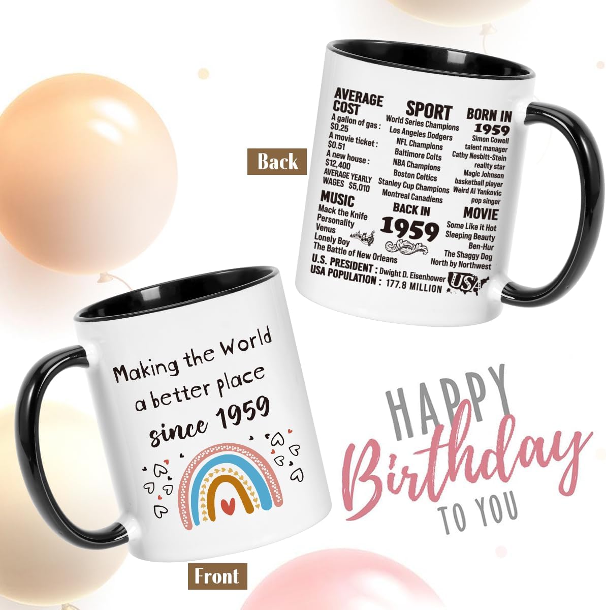 Regalos de cumpleaños 66 para mujeres y hombres, regalos de cumpleaños 66 para ella y él, regalo de feliz cumpleaños de 66 años, Back in 1959, taza