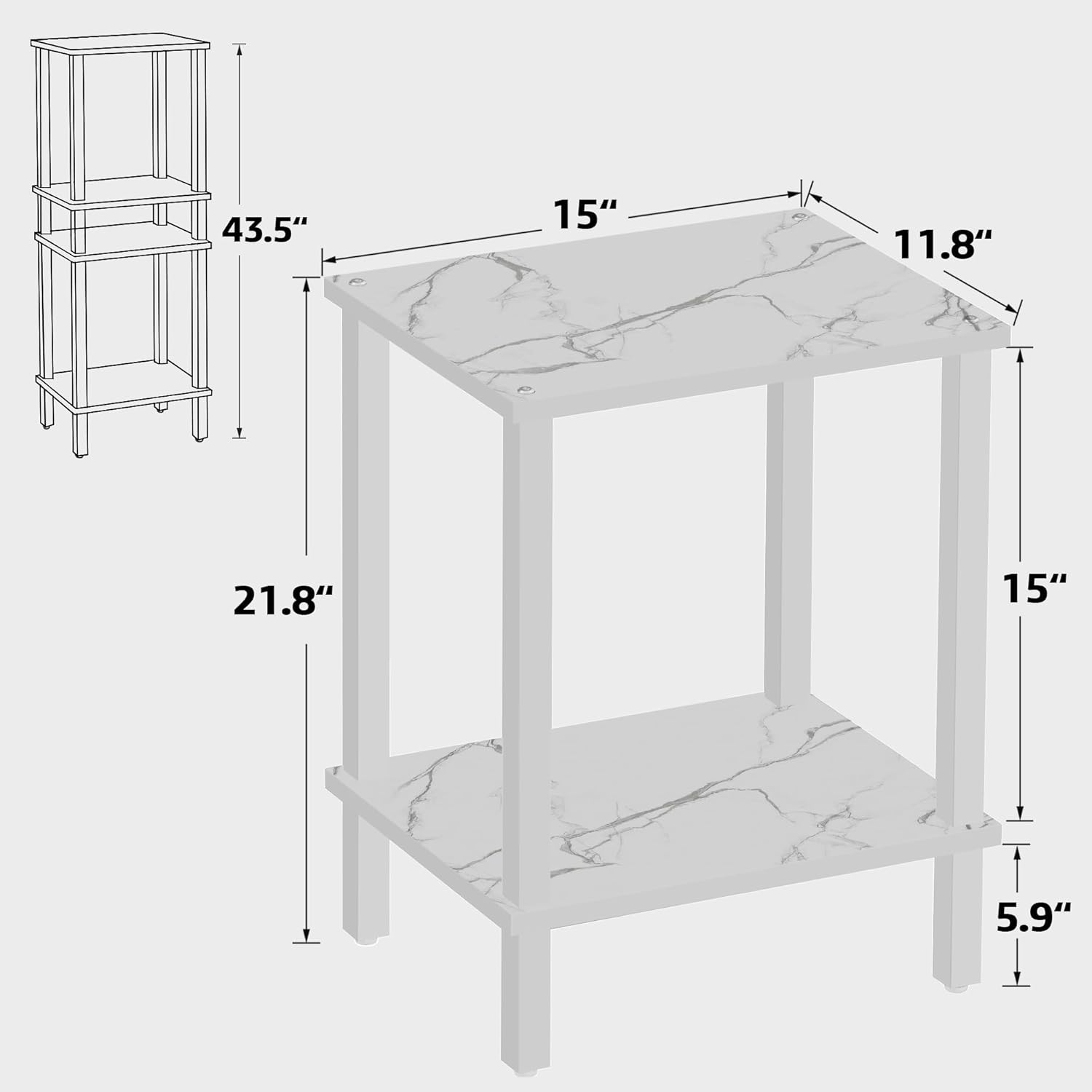 TUTOTAK Mesa auxiliar, mesa auxiliar, mesita de noche, estante de almacenamiento de 2 niveles, mesa de sofá para espacio pequeño, sala de estar,