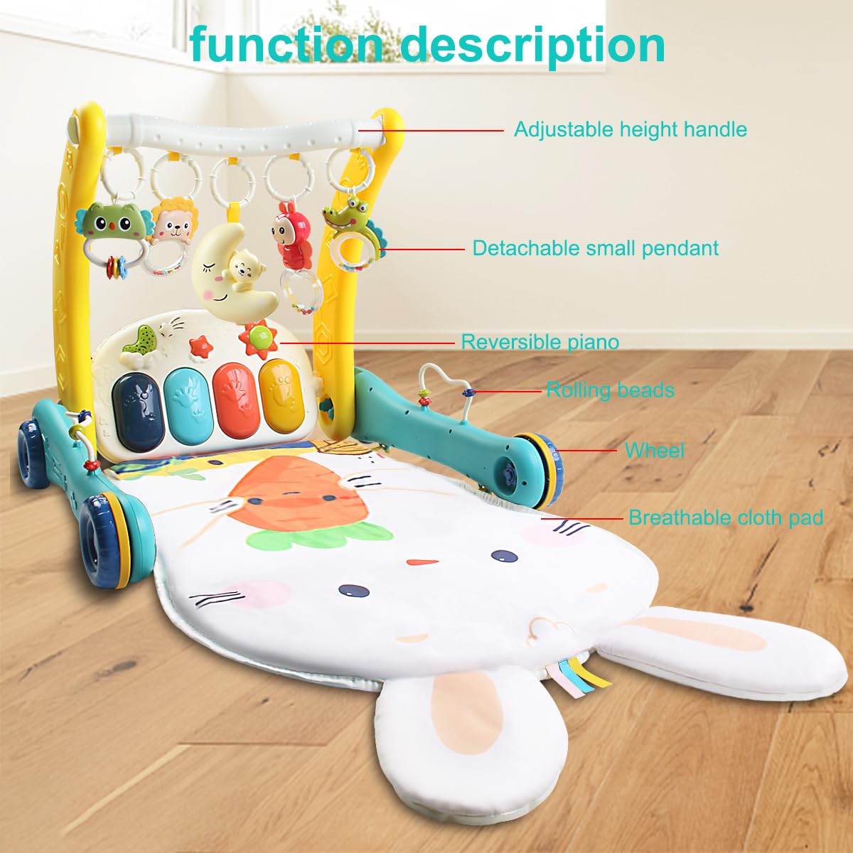 Tapete de juego para bebé, piano para patear y jugar, gimnasio de actividades para bebés, con 5 etapas inteligentes para aprender juguetes