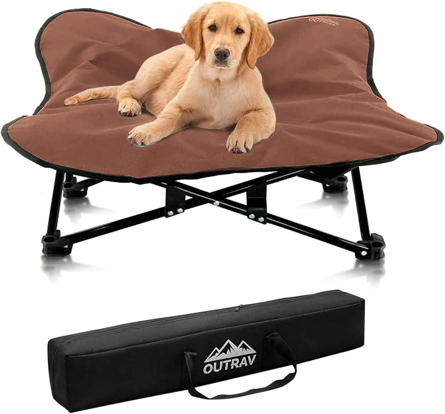 Outrav Cama plegable para mascotas, tumbona elevada para perros y gatos, portátil, plegable, acolchada, marco de acero, se pliega a 12 x 12 x 36