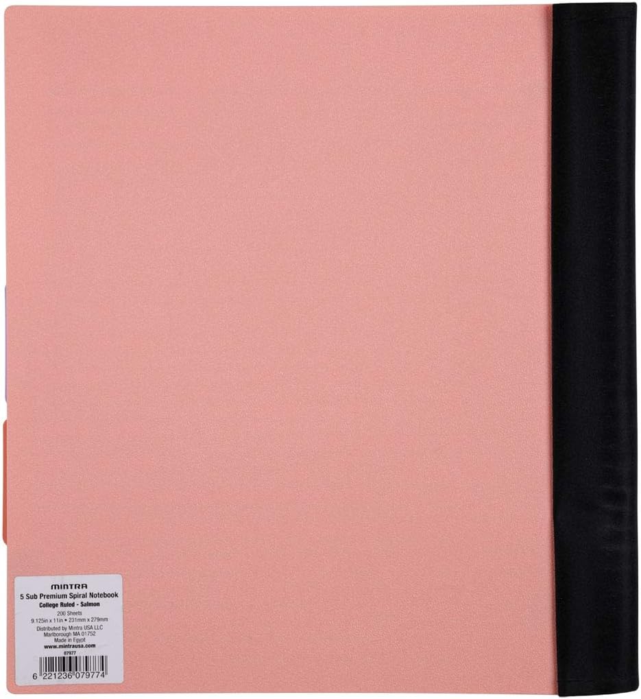 Mintra Office – Libreta espiral de alta calidad durable, espirales cubiertas de tela, sin enganches, a rayas universitarias, divisores de bolsillo