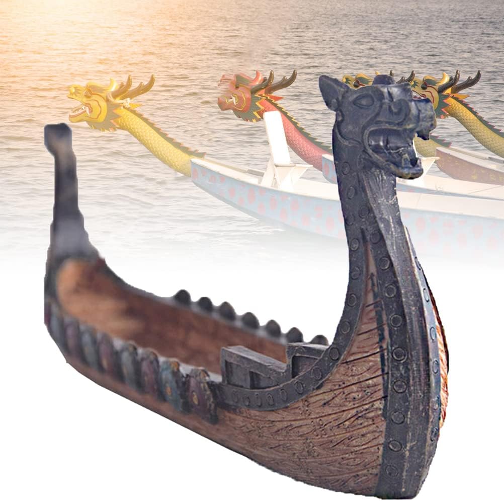 Srliya Soporte para incienso de 31 x 14 x 11 barcos vikingos para incienso, adorno retro para barcos, exquisitos y hermosos adornos de decoración