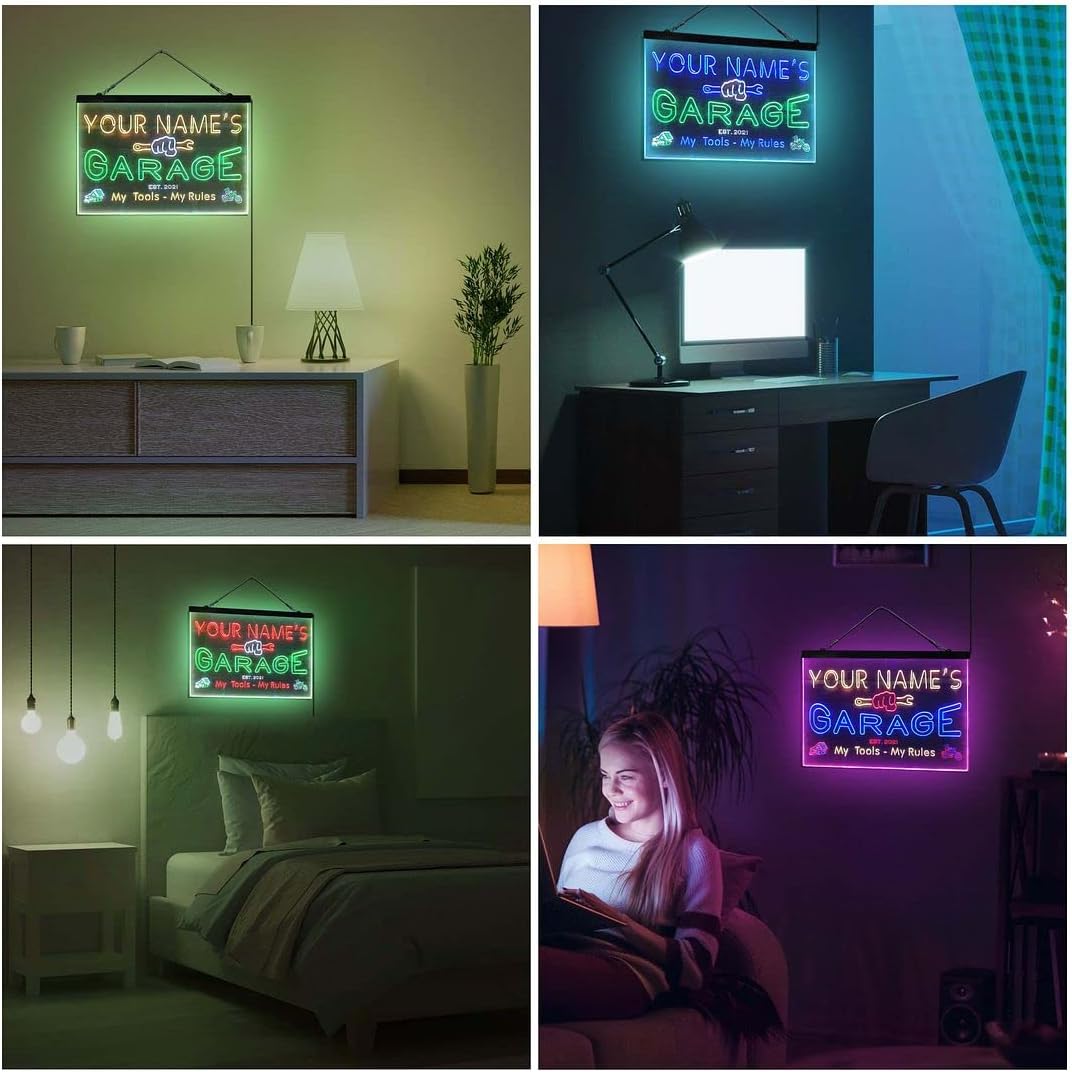 ADVPRO Letrero de luz de neón LED tricolor personalizado de garage, una decoración artística grabada en 3D  Personalizar nombre Fecha Texto Cita
