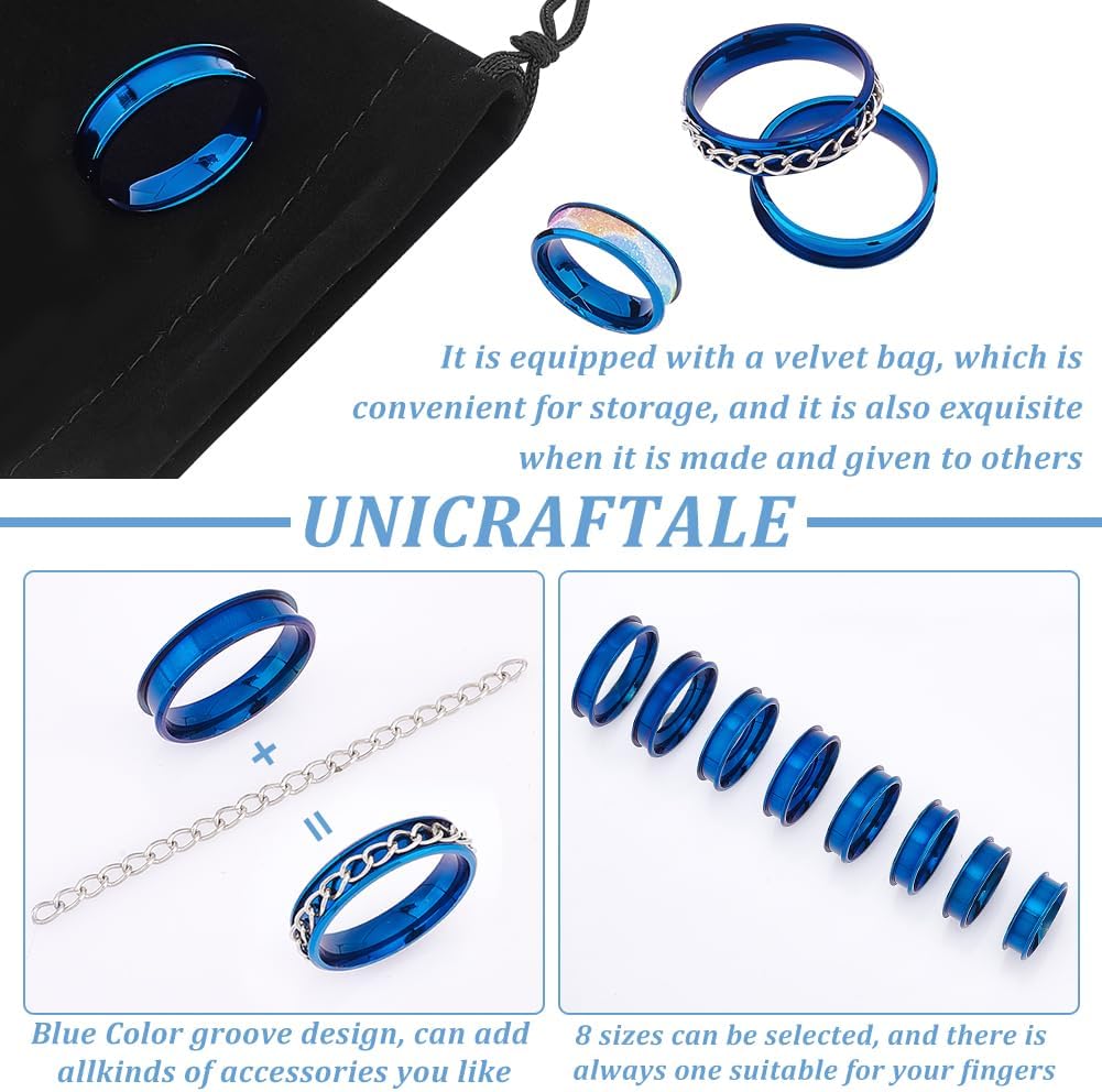 UNICRAFTALE Anillos de dedo con núcleo en blanco, anillo de dedo ranurado de acero inoxidable, banda ancha, anillo vacío redondo para
