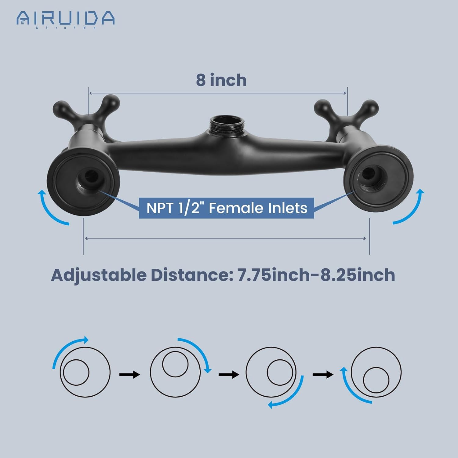 Airuida Grifo de latón negro mate de montaje en pared con doble mango y adaptador ajustable