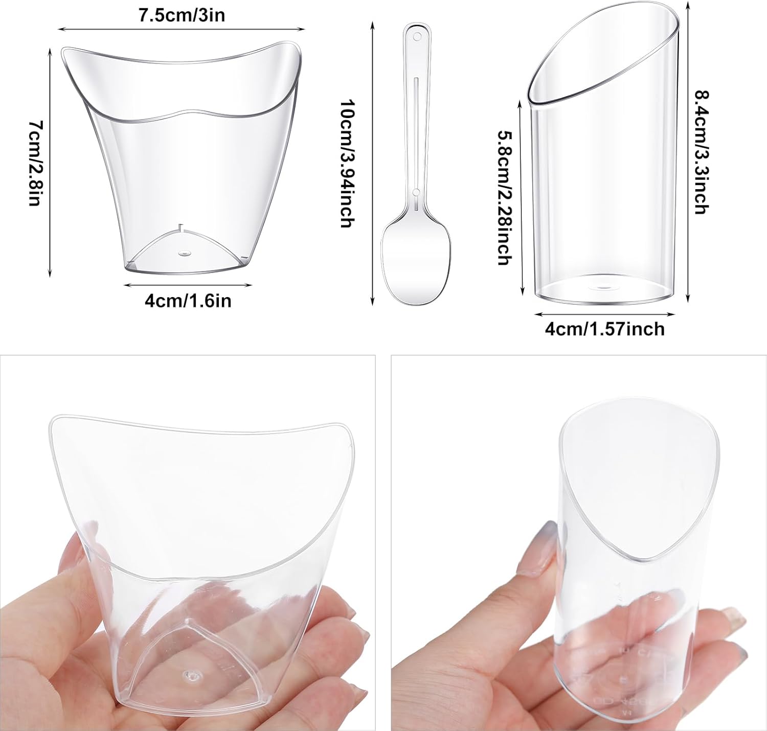 Funtery Paquete de 300 mini tazas de postre con cucharas de plástico transparente Parfait taza redonda inclinada para postres tiradores de postres