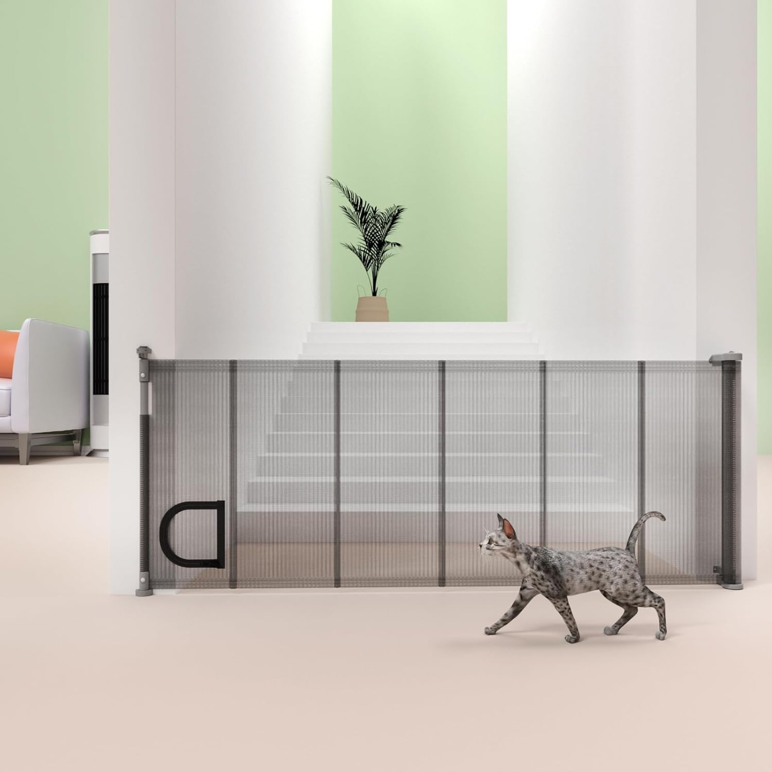 Puertas retráctiles para bebés 2.0, 34 pulgadas de alto, se expanden hasta 70 pulgadas de ancho, puerta de malla extra ancha para bebés con puerta