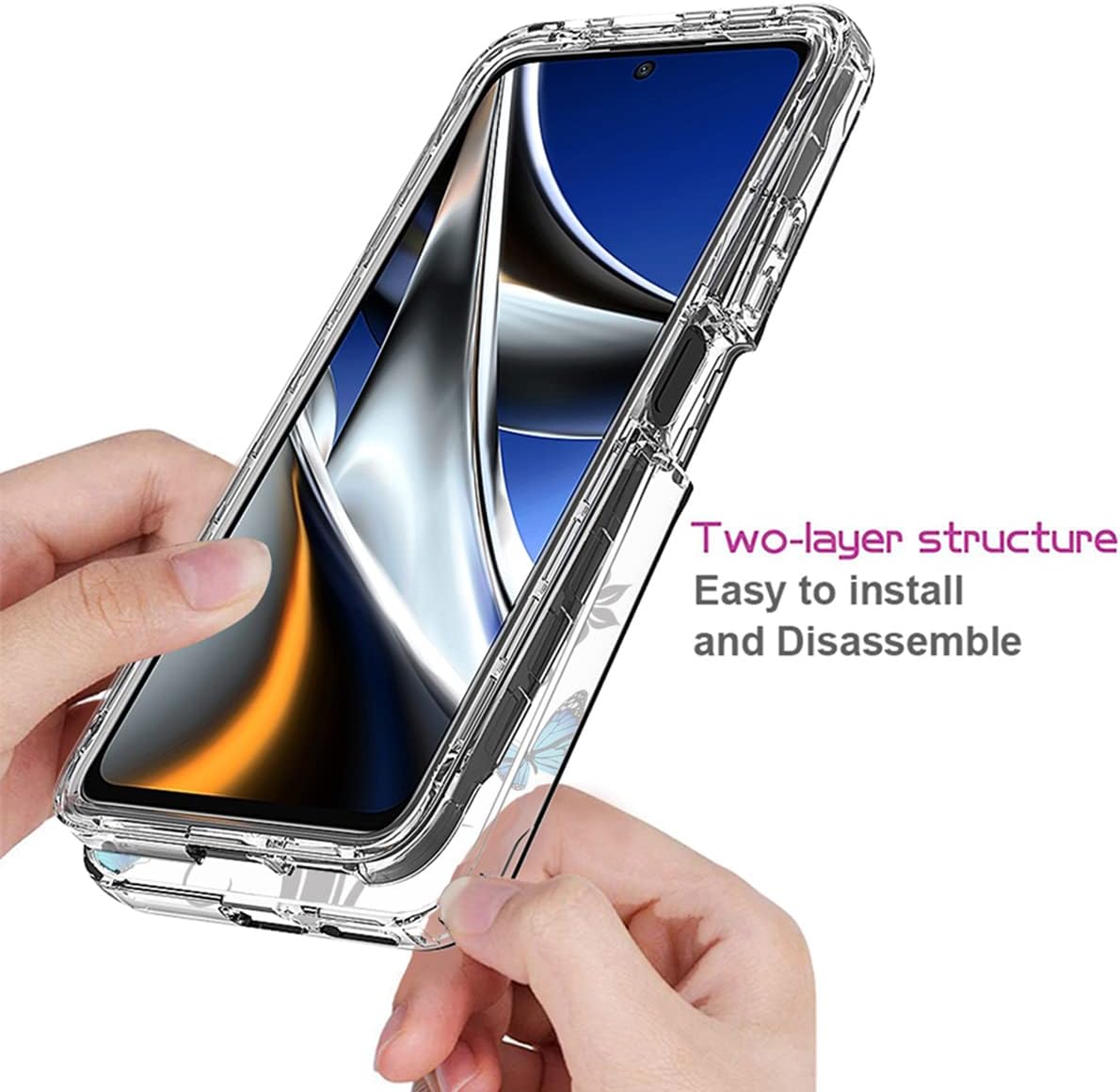 Vavies Funda para Poco X4 Pro 5G, 2201116PG Funda con protector de pantalla de vidrio templado, cuerpo completo transparente con diseño floral,