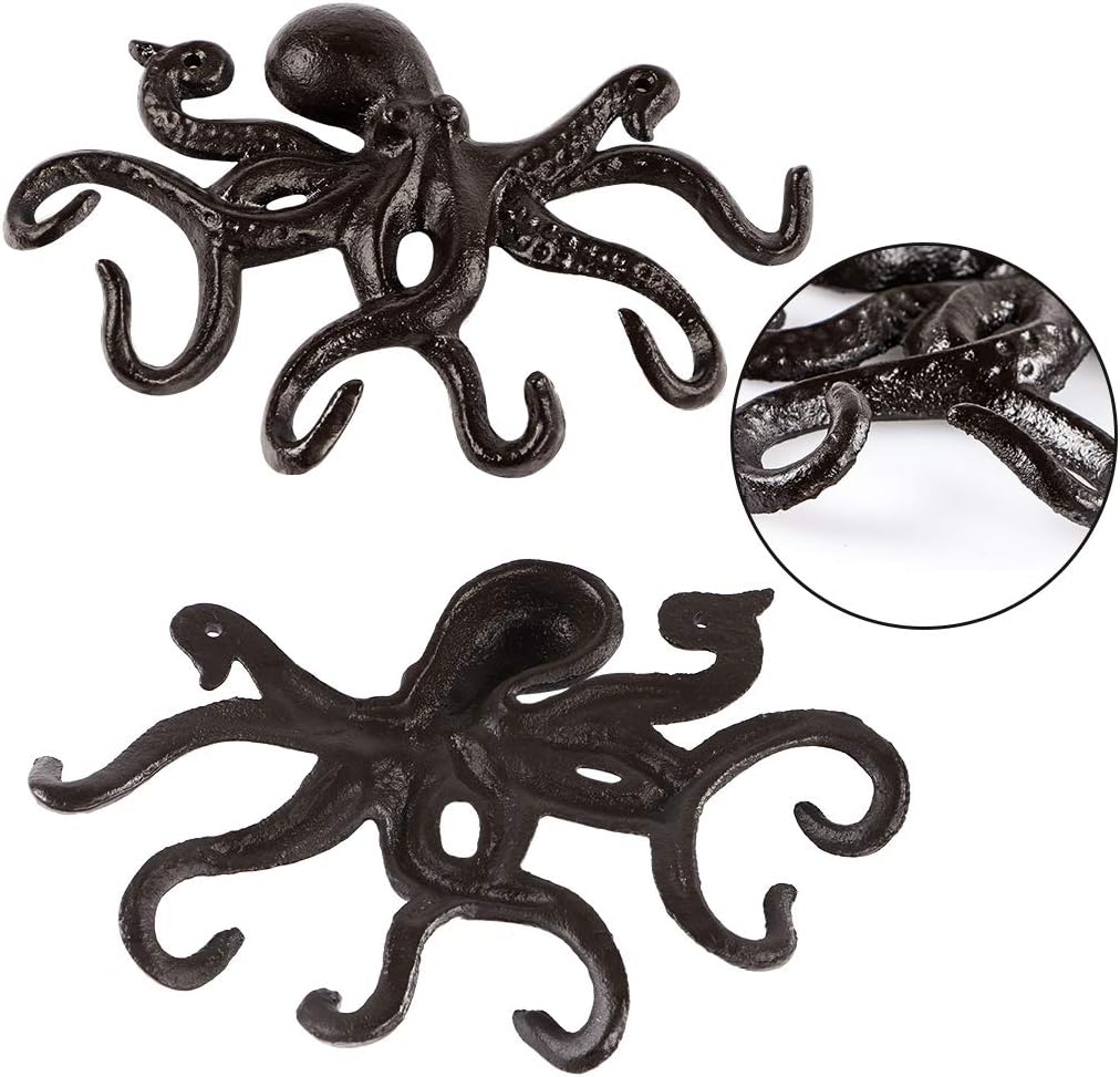 MDLUU Gancho de pulpo – Soporte náutico para llaves de pared, gancho de hierro fundido antiguo para abrigo, toalla de mano, bata de baño, chaqueta