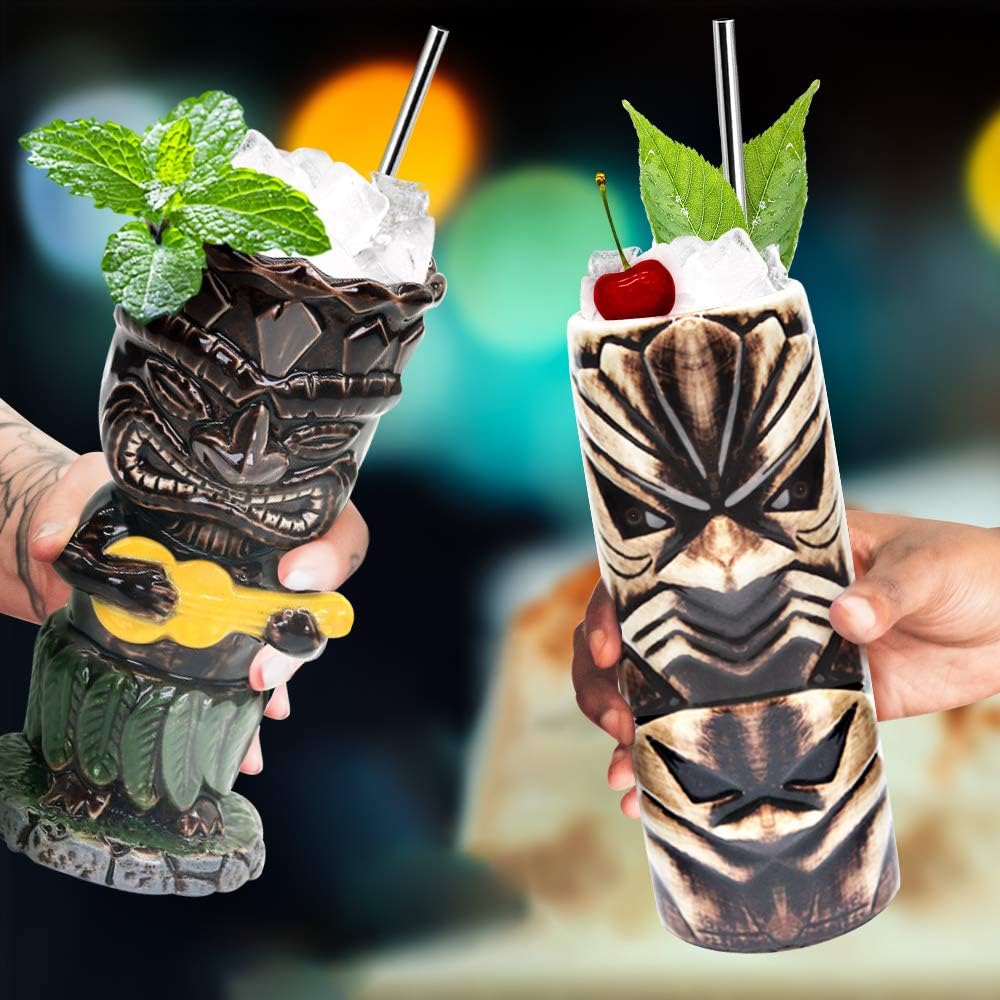 SuproBarware Tiki – Juego de 4 tazas de cerámica hawaiana para fiesta, tazas grandes para cócteles, tazas tropicales para fiestas exóticas, TJB02 (4