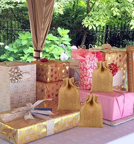 COTTON CRAFT Bolsas de regalo de yute con cordón, paquete de 24 unidades de 4 x 6 pulgadas, reutilizables, 100% arpillera de yute, versátiles,