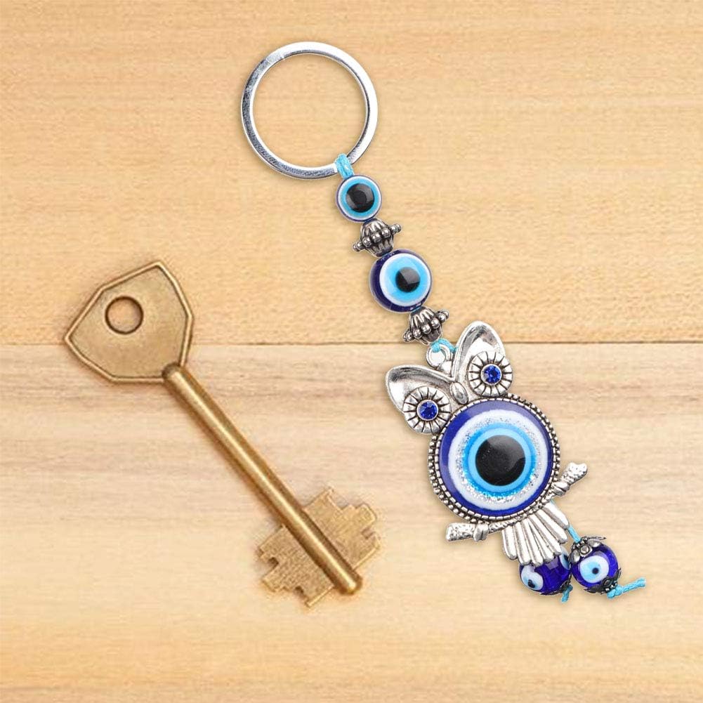 Llavero de búho de ojo malvado, amuleto de cristal turco Feng Shui, dije colgante de buena suerte para automóvil, hogar, oficina, Azul