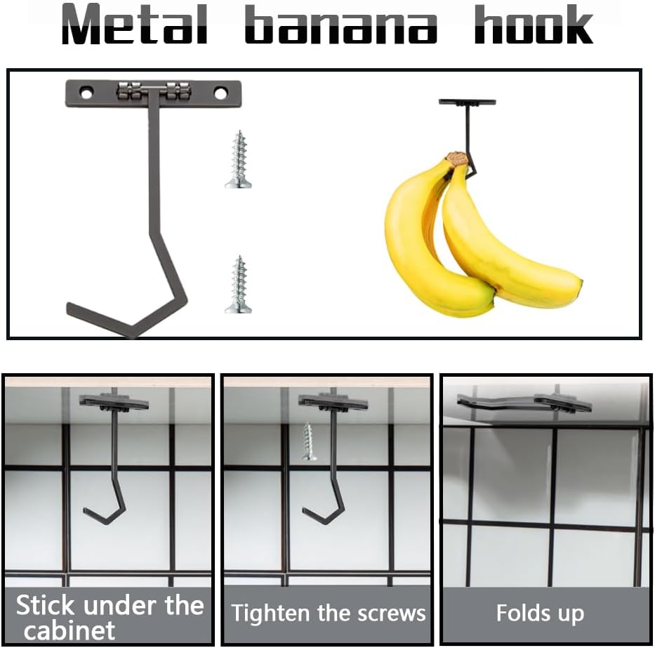 Colgador de metal para plátanos, gancho para debajo del gabinete para plátanos u otros artículos de cocina. Mantén el plátano fresco (color pistola,