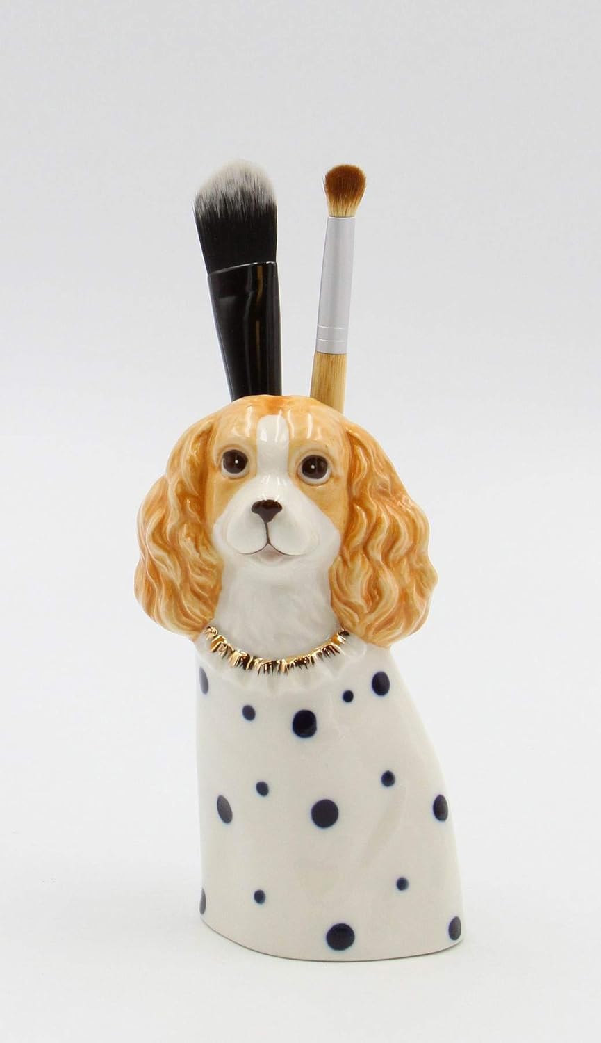 Cosmos Gifts Jarrón de porcelana fina Lady Cocker Spaniel Dog Bud Jarrón para brochas de maquillaje, soporte para lápices, 5-12 pulgadas de alto