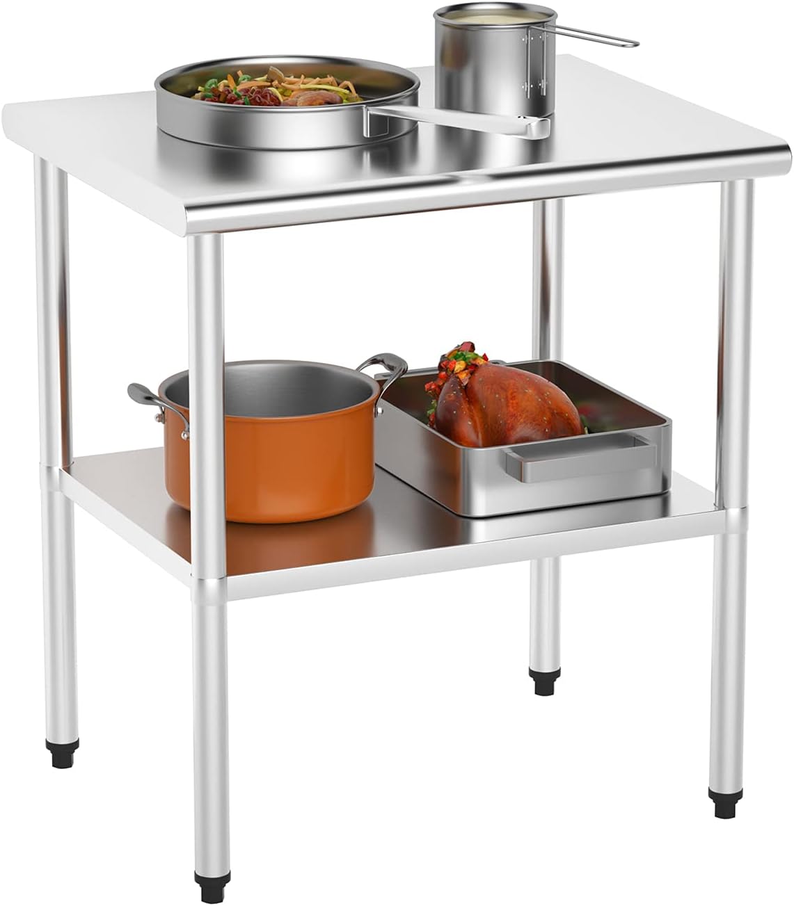 ROVSUN Mesa de acero inoxidable de 30 x 24 pulgadas para preparación y trabajo, mesas de trabajo comerciales y estaciones de trabajo, mesa de metal