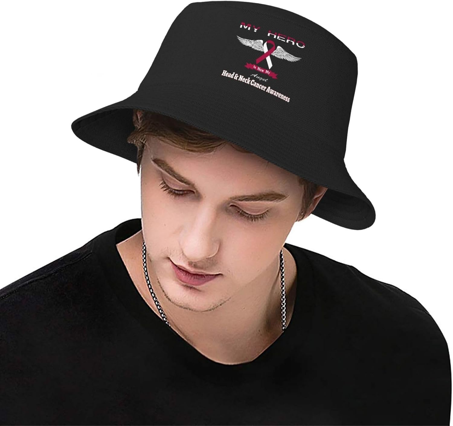 My Hero is Now My Angel Head & Neck Cancer Awareness – Sombreros de pescador de doble tejido para mujereshombres, sombrero de pescador para adultos,
