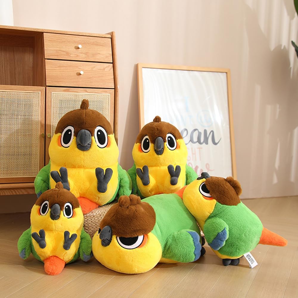 Juguetes de peluche amarillo con pájaro verde, almohada de peluche súper suave, lindo peluche de pájaro de Navidad, regalos de cumpleaños para niños