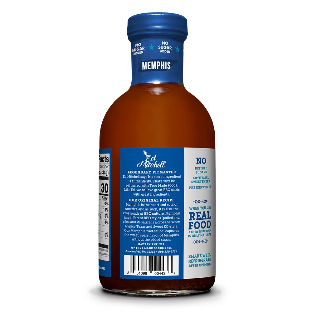 True Made Foods Memphis Style Salsa para barbacoa, dulce y picante, sin azúcar añadido, Keto, Whole30, Paleo (18 onzas, 1 paquete)