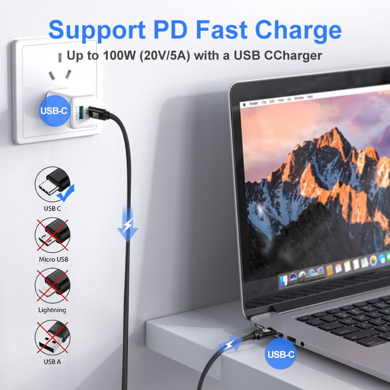 Cable USB C a USB C de 10 pies, 100 W 4K60HZ USB3.2 GEN2x2 compatible con Samsung Galaxy S23 S22 S21 S20 Ultra, Note 20 10, MacBook ProAir, iPad Pro