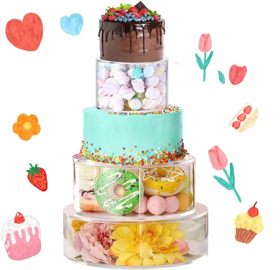 Soporte de acrílico transparente para tartas de bodas 3 piezas redondas de cumpleaños rellenables soportes para tartas para fiesta con luces LED –