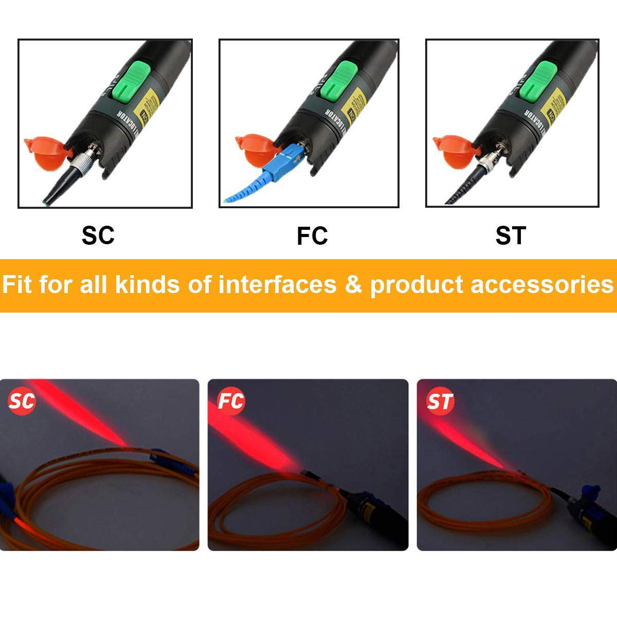 Kit de localizador de fallas visuales de 50 mW, 31.1 mi con conector universal de 0.098 in, adaptador FC macho a hembra LC, pluma de luz roja VFL