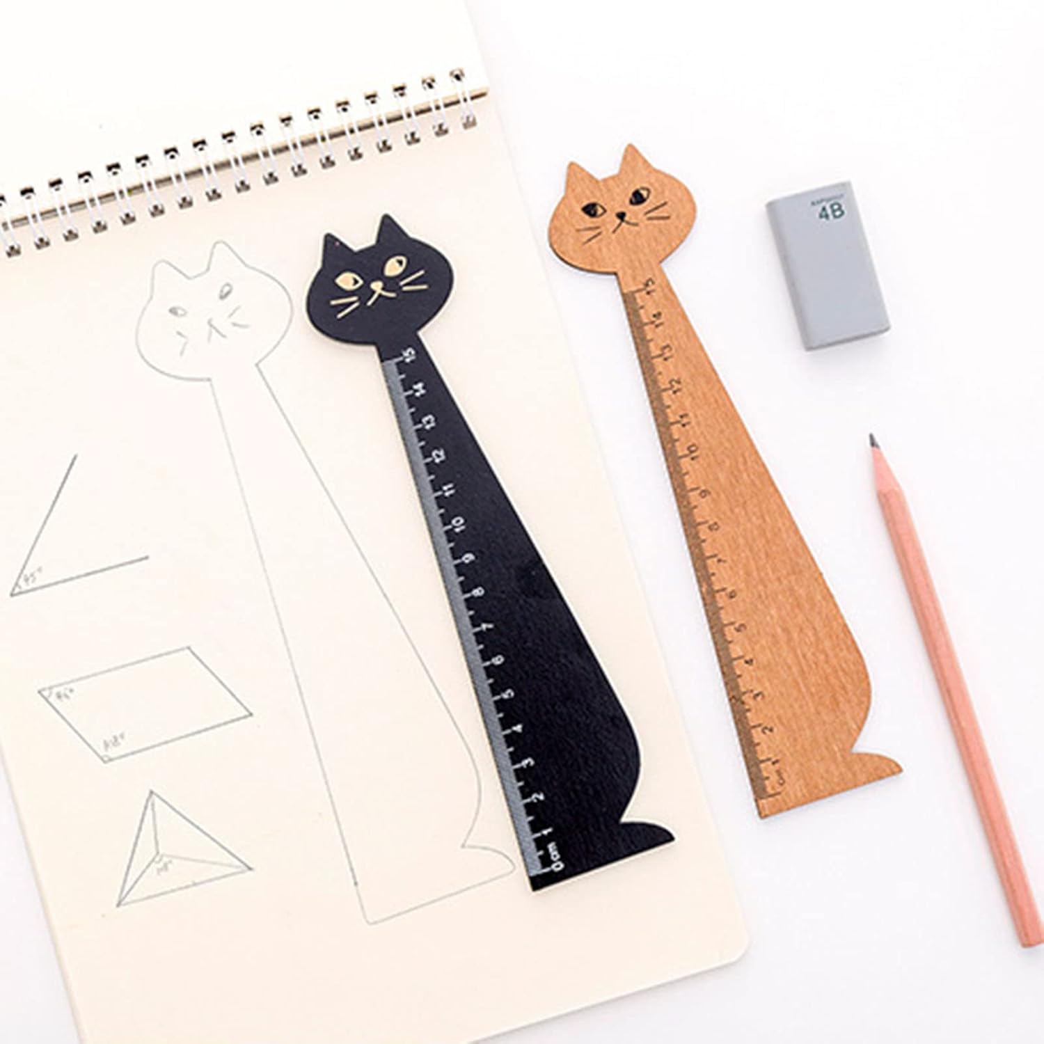 Regla de dibujo de gato lindo regla de medición de madera herramienta de medición papelería regalo para estudiantes
