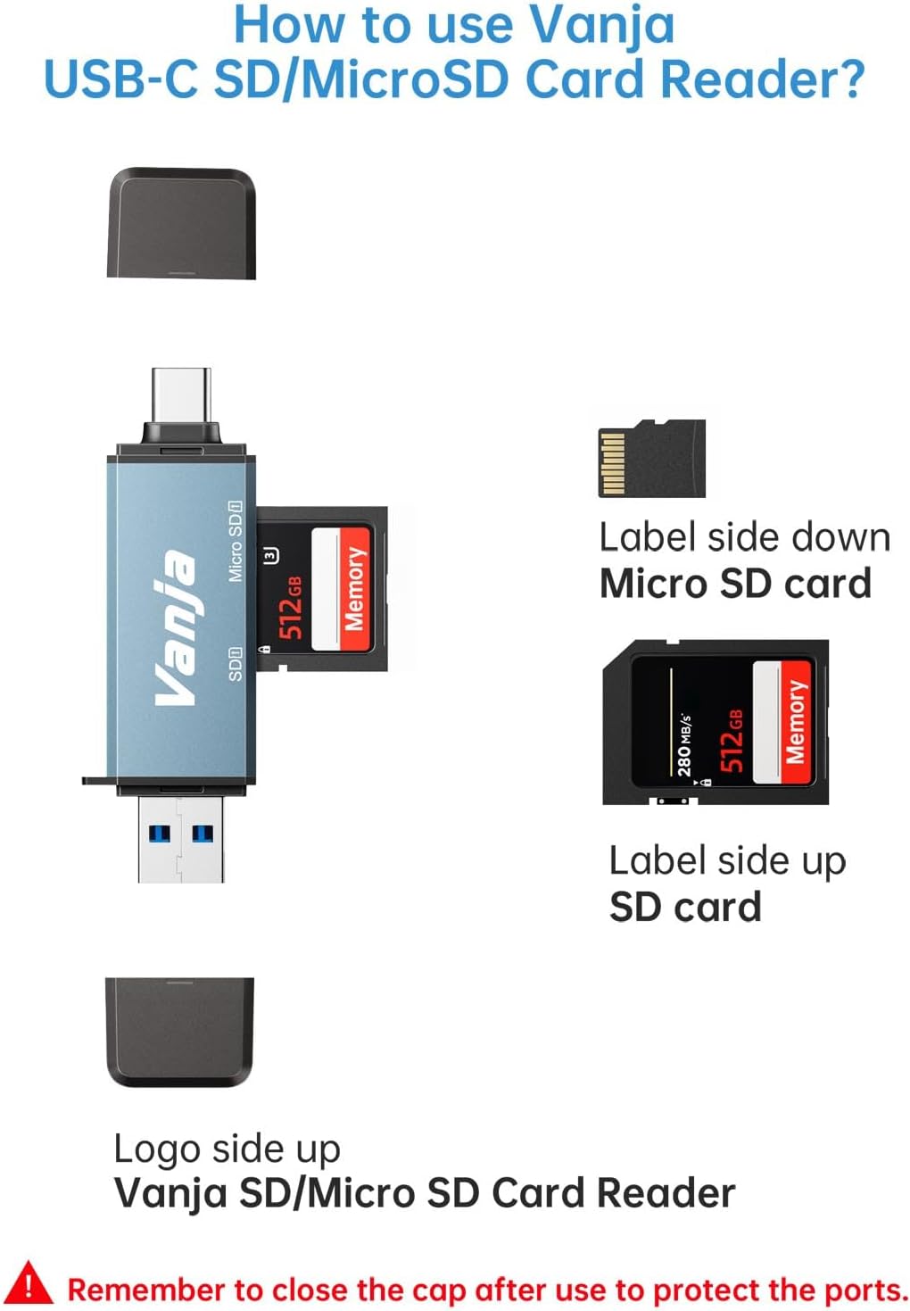 Vanja Lector de tarjetas SD, adaptador de tarjeta micro SD USB CUSB 3.0, lector de tarjetas de memoria para SDMicro SDSDHCSDXCMMC, compatible con