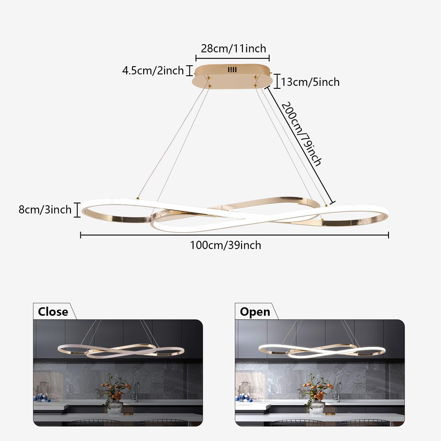 Likflyer Lámpara LED moderna, moderna lámpara de montaje empotrado, lámpara ajustable para isla de cocina, lámpara colgante de pintura para mesa de