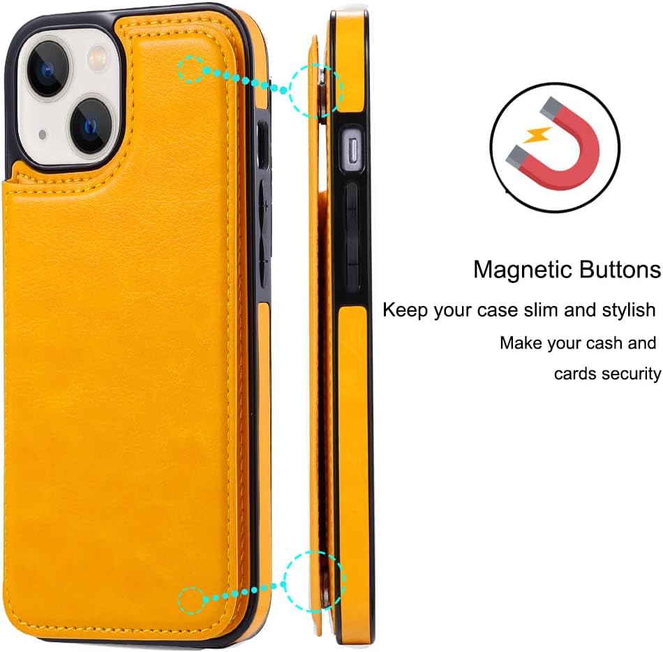 Funda tipo cartera compatible con iPhone 13, funda protectora delgada con tarjetero, piel sintética de alta calidad con ranuras para tarjetas con