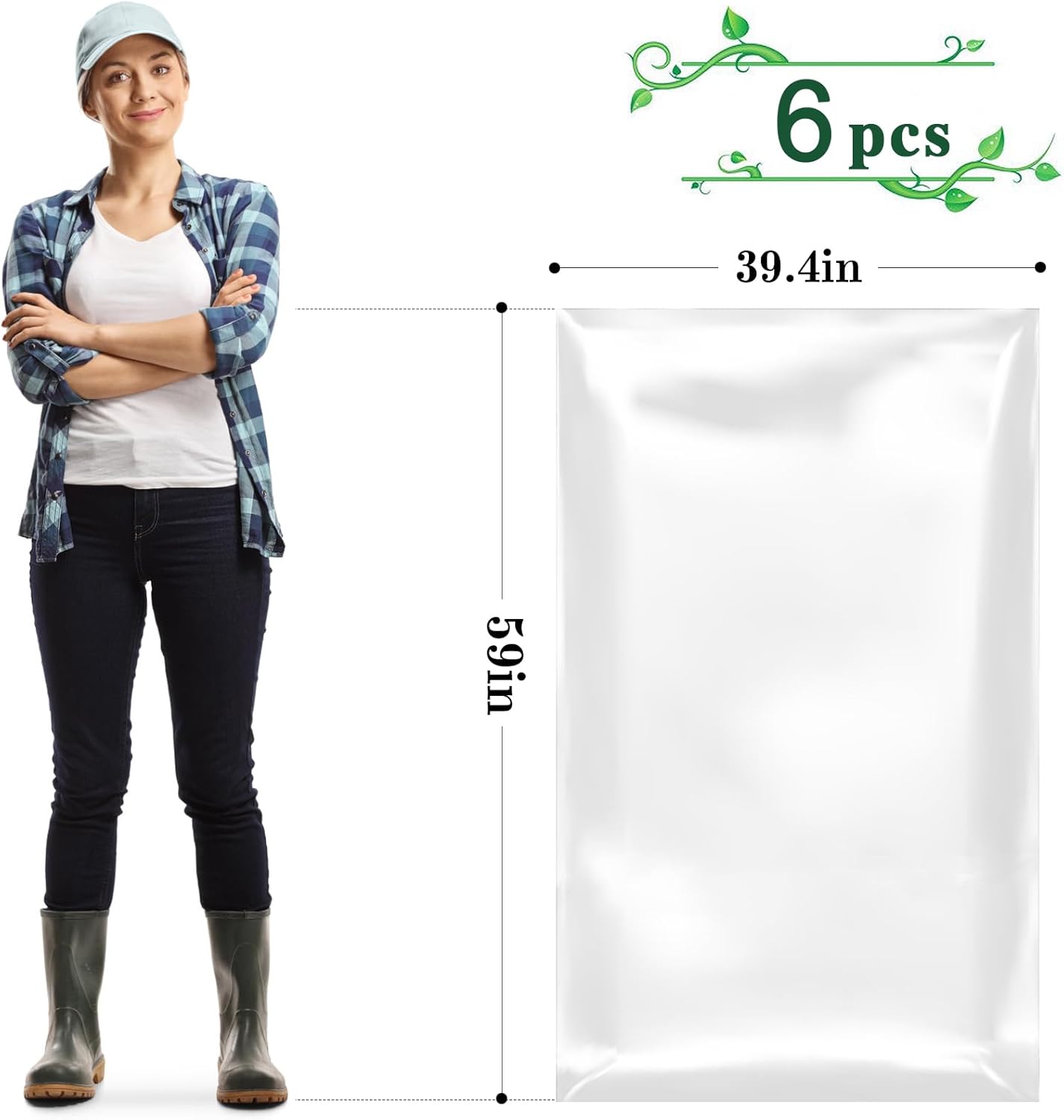 Paquete de 6 cubiertas de película protectora de plantas, 59 x 39.4 pulgadas, cubierta de protección contra congelación de plantas de invierno,