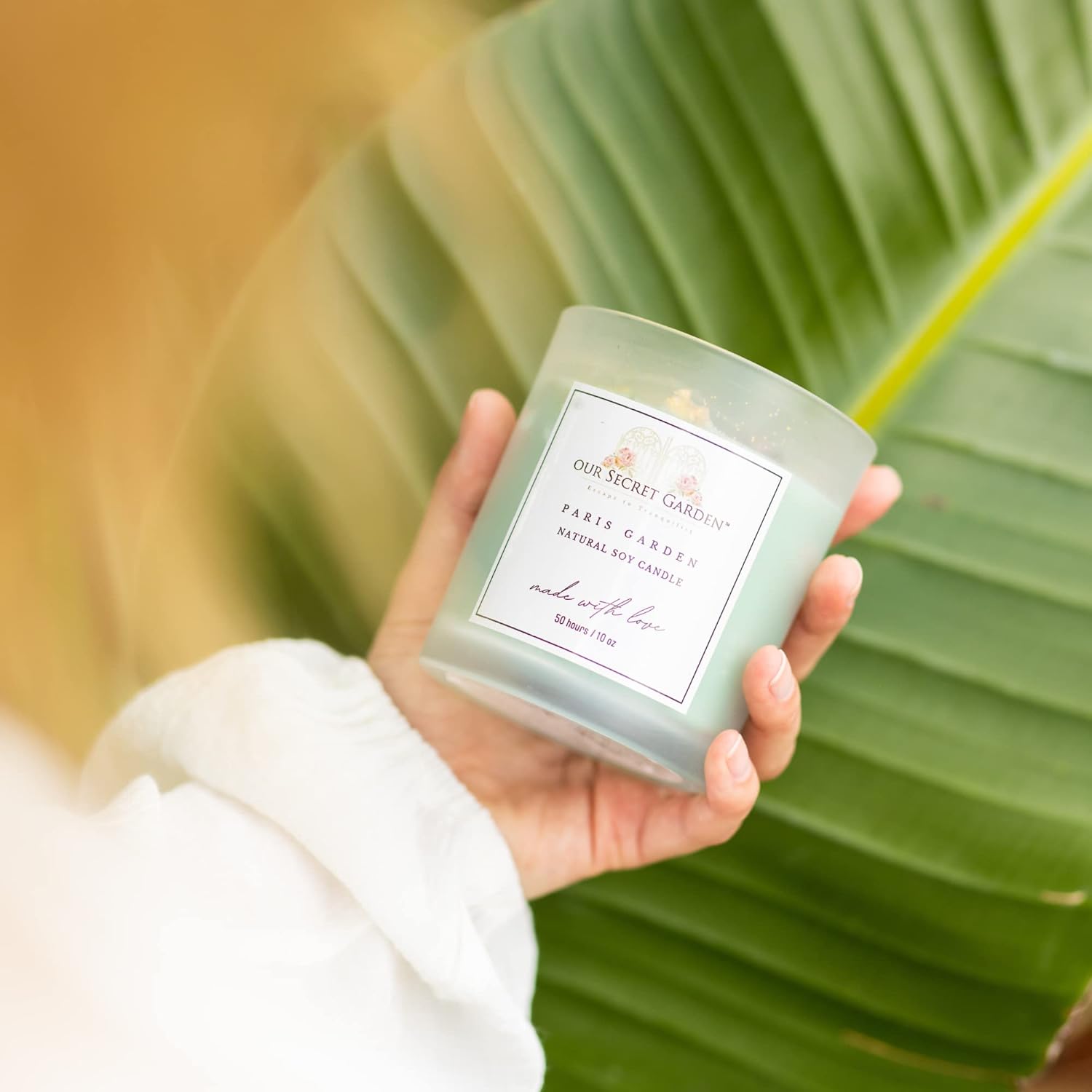 Vela de cristal curativo, vela de soja hecha a mano de 10 onzas con cristales y flores en el interior, regalos espirituales para mujeres,