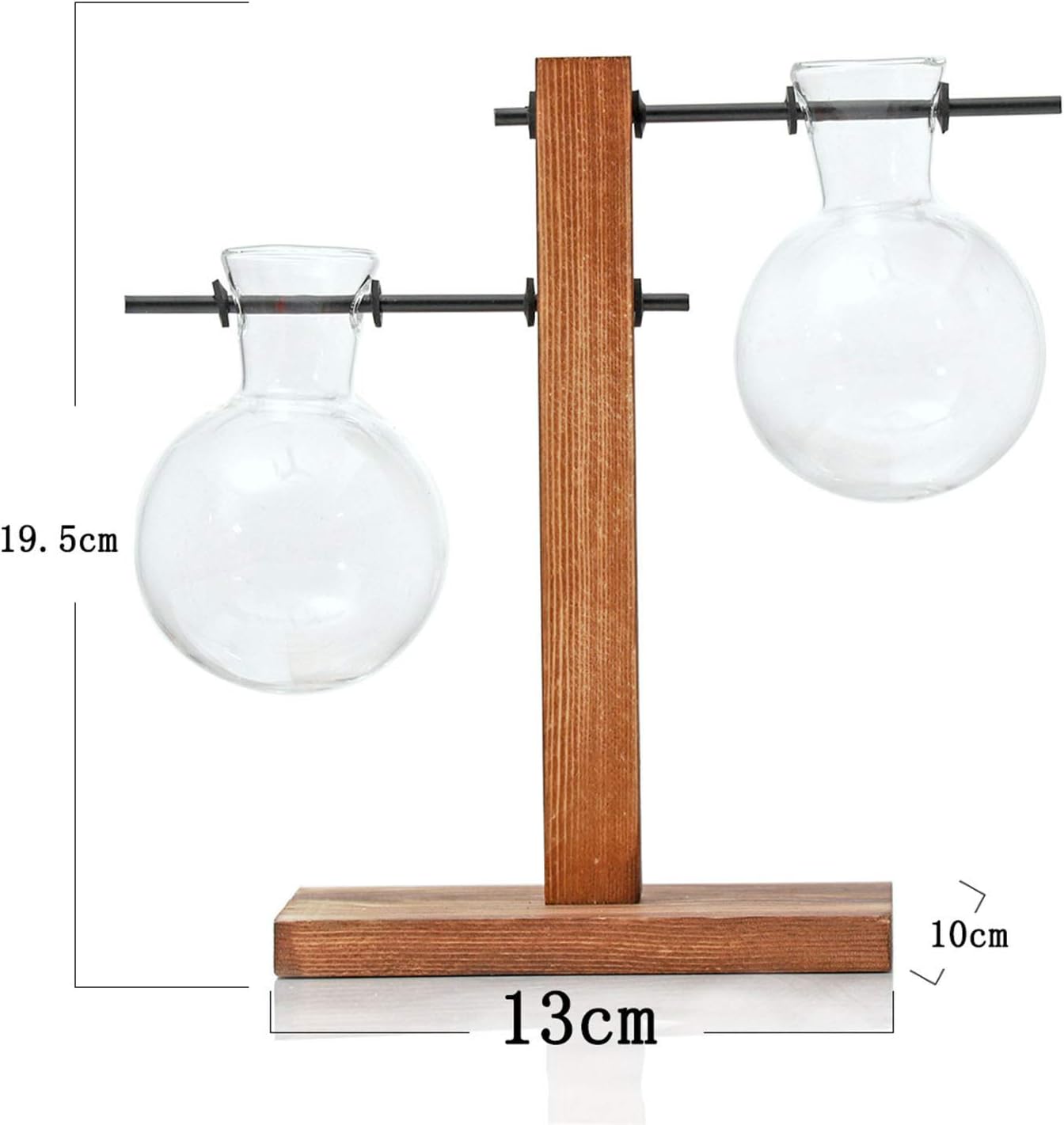 Jarrón de cristal para maceta, kit de terrario para plantas de escritorio con soporte de madera maciza retro para plantas hidropónicas, hogar,