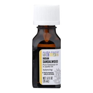 Aura Cacia Aceite esencial de sándalo indio en aceite de jojoba, probado por GCMS para su pureza, 0.5 fl oz (0.5 onzas líquidas) Aura Cacia Aceite esencial de sándalo indio en aceite de jojoba, probado por GCMS para su pureza, 0.5 fl oz (0.5 onzas líquidas)