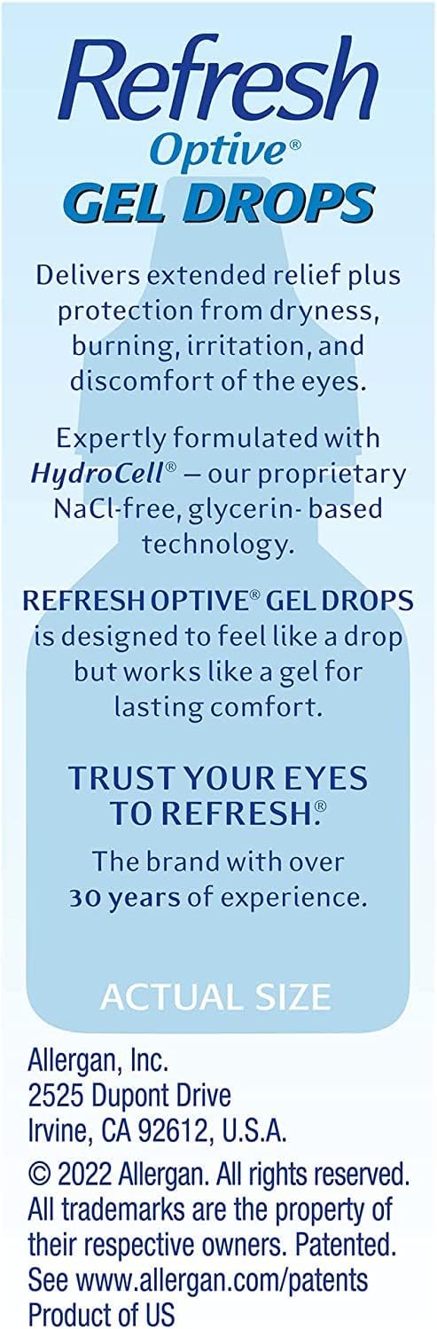Refresh Optive Gel Drops – Gel lubricante para ojos, 0.33 onzas líquidas (paquete de 2) estéril, el embalaje puede variar