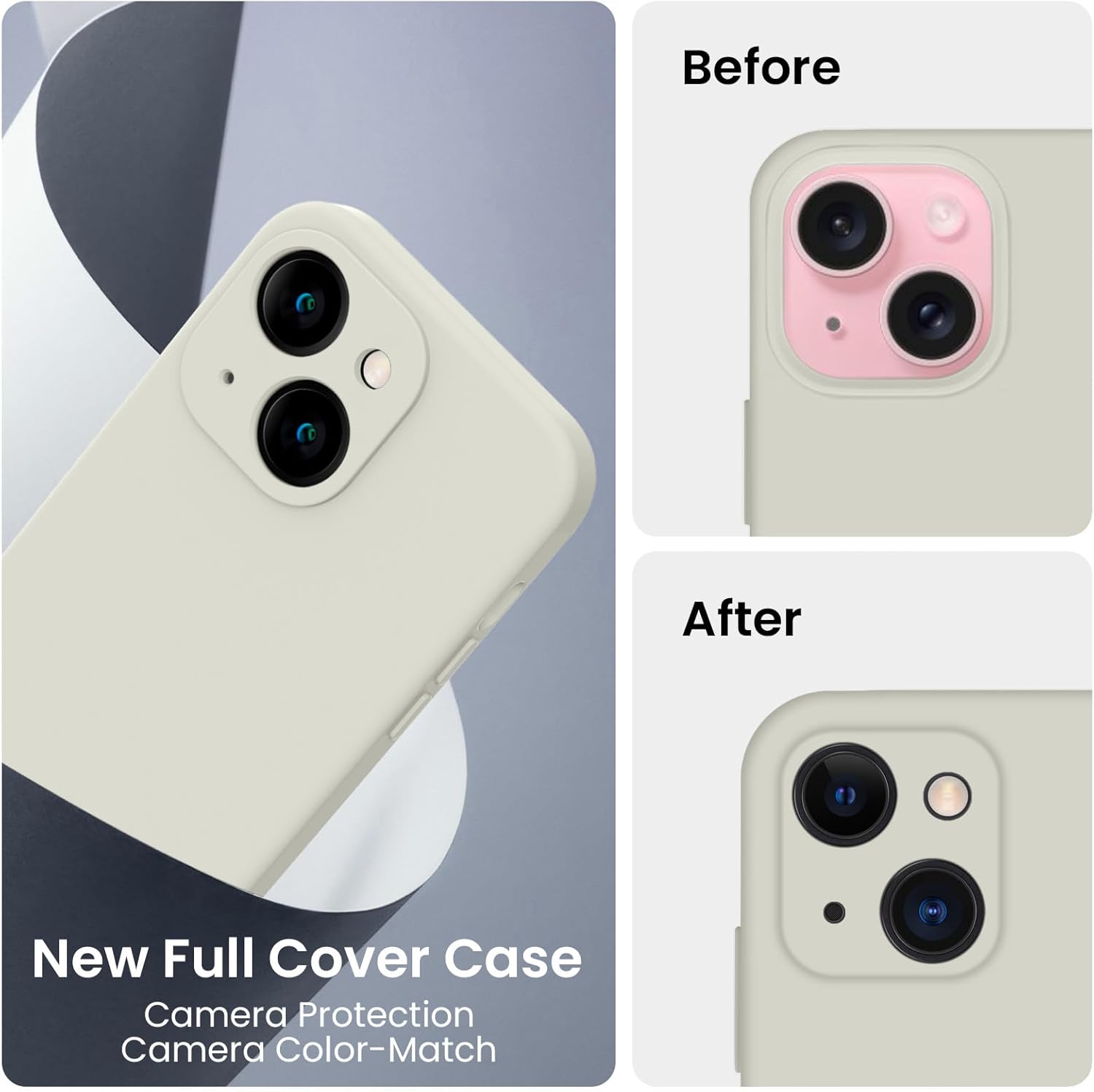 FireNova Funda diseñada para iPhone 15 Plus, funda de silicona mejorada protección de cámara con 2 protectores de pantalla, forro interior de