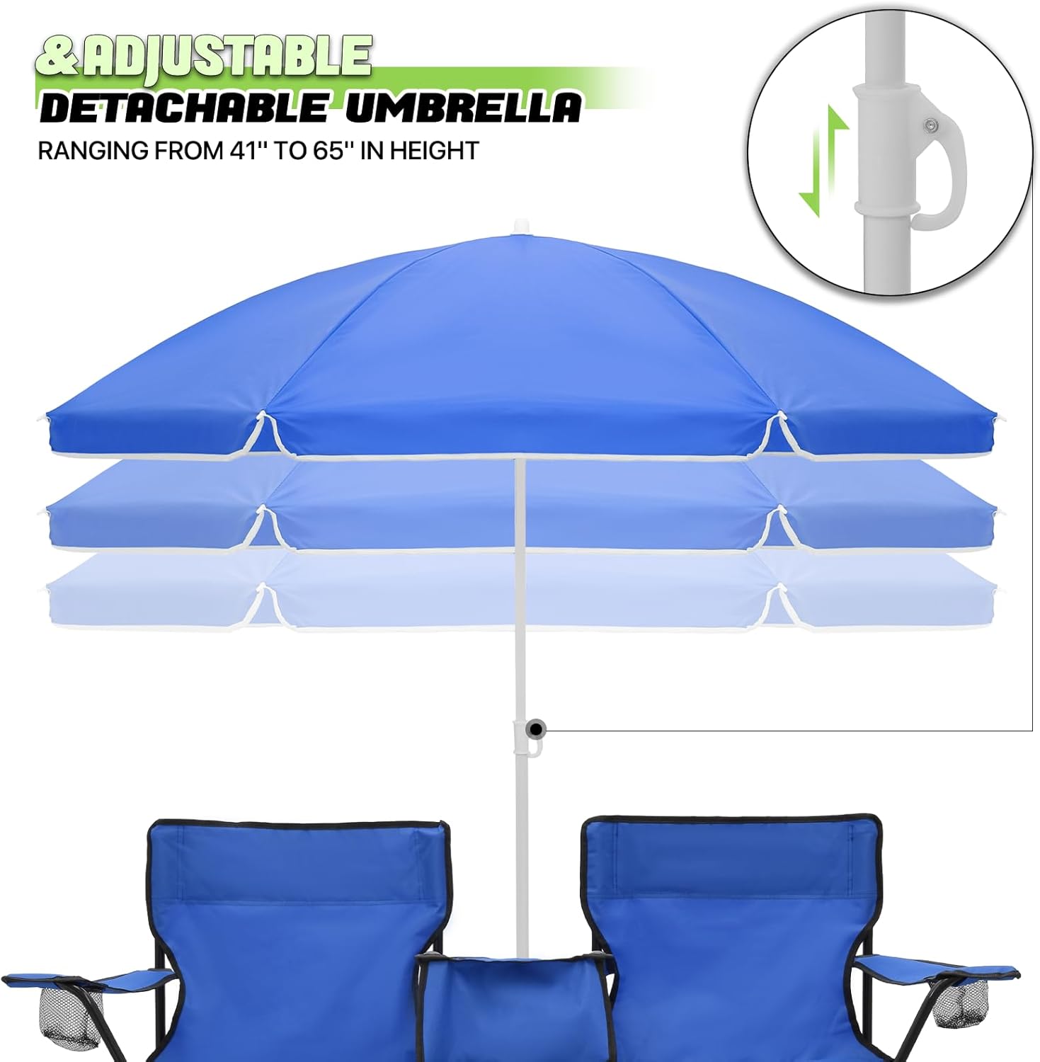 Magshion Silla de campamento doble con paraguas y enfriador para adultos, silla plegable de alta resistencia, color azul marino