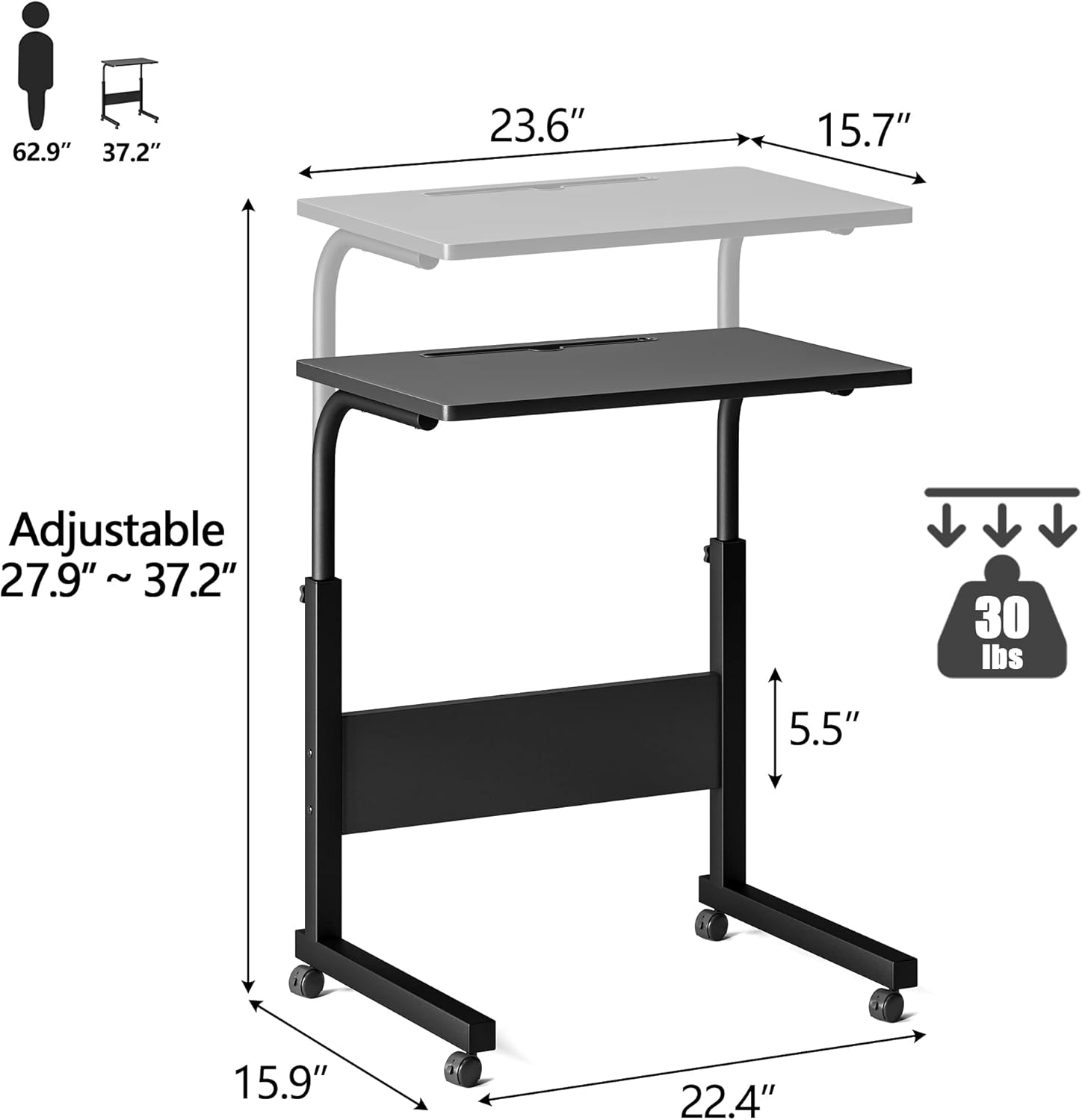 Klvied Escritorio de pie de altura ajustable, escritorio de pie con soporte para tazas, escritorio portátil para laptop, móvil, escritorio para