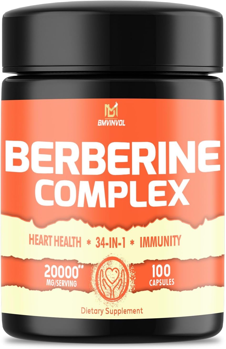 100 cápsulas  Suplemento de berberina de 20000 mg con canela de Ceilán, cúrcuma, melón amargo, cardo mariano y más  Cápsulas de berberina 34 en 1