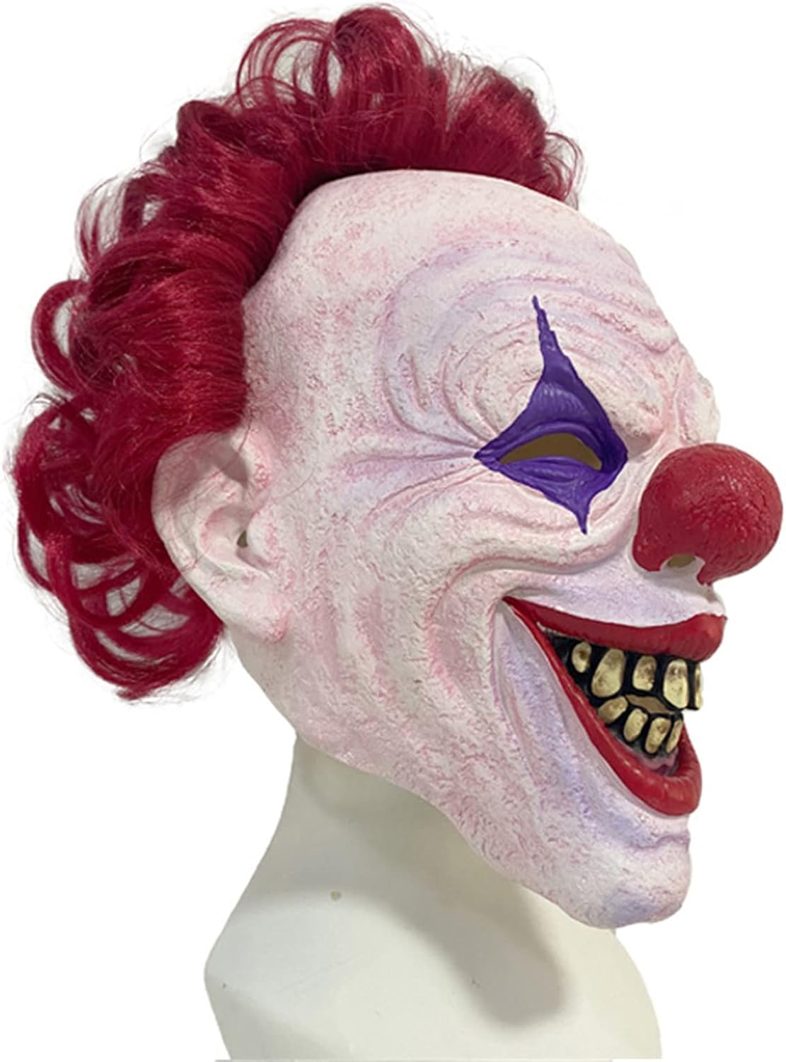 Máscara de payaso de terror con pelo rojo, máscara de payaso asesino de cabeza completa, máscara realista de miedo con dientes, máscara de payaso