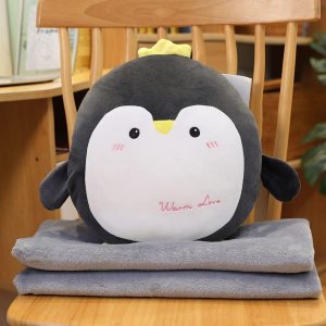 Cobija de peluche con diseño de pingüino de peluche y manta de forro polar, manta de viaje y almohada 2 en 1 (gris) Cobija de peluche con diseño de pingüino de peluche y manta de forro polar, manta de viaje y almohada 2 en 1 (gris)