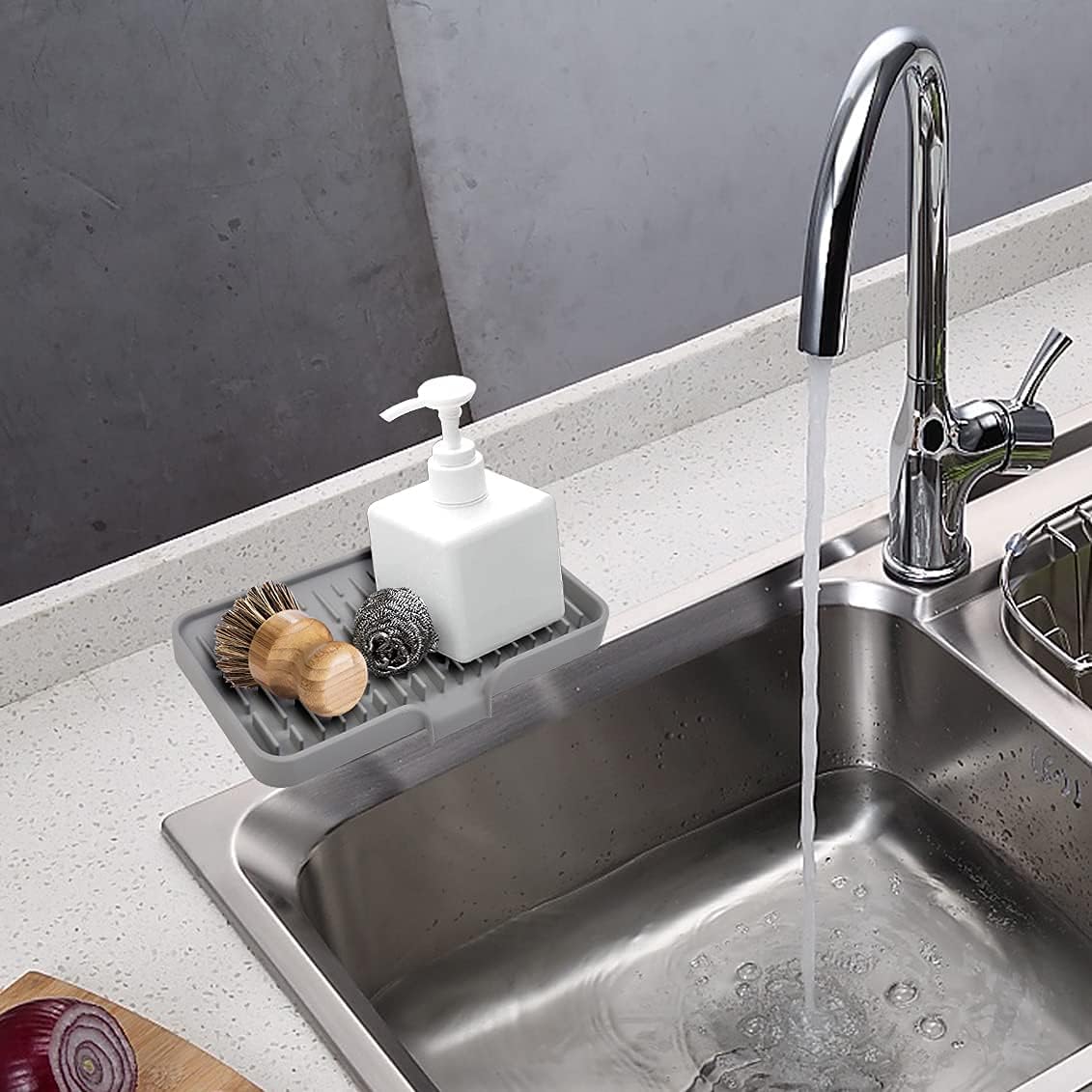 Soporte grande de esponja de silicona, soporte para jabón autodrenante para encimera de cocina, bandeja de jabón de esponja impermeable para