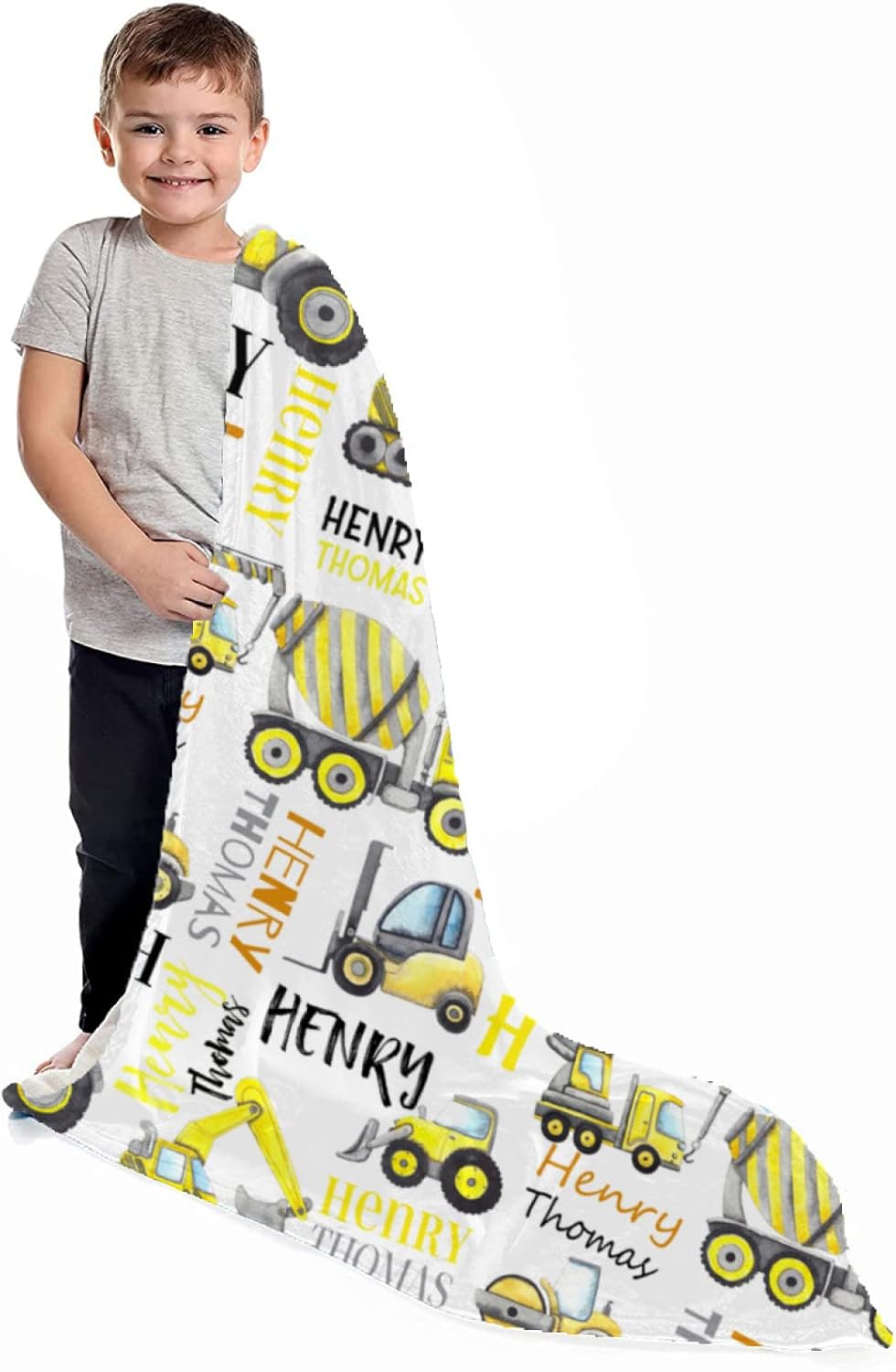 Manta de camión de construcción personalizada, manta de bebé con nombre, mantas personalizadas para bebé niño, manta de bebé para niños