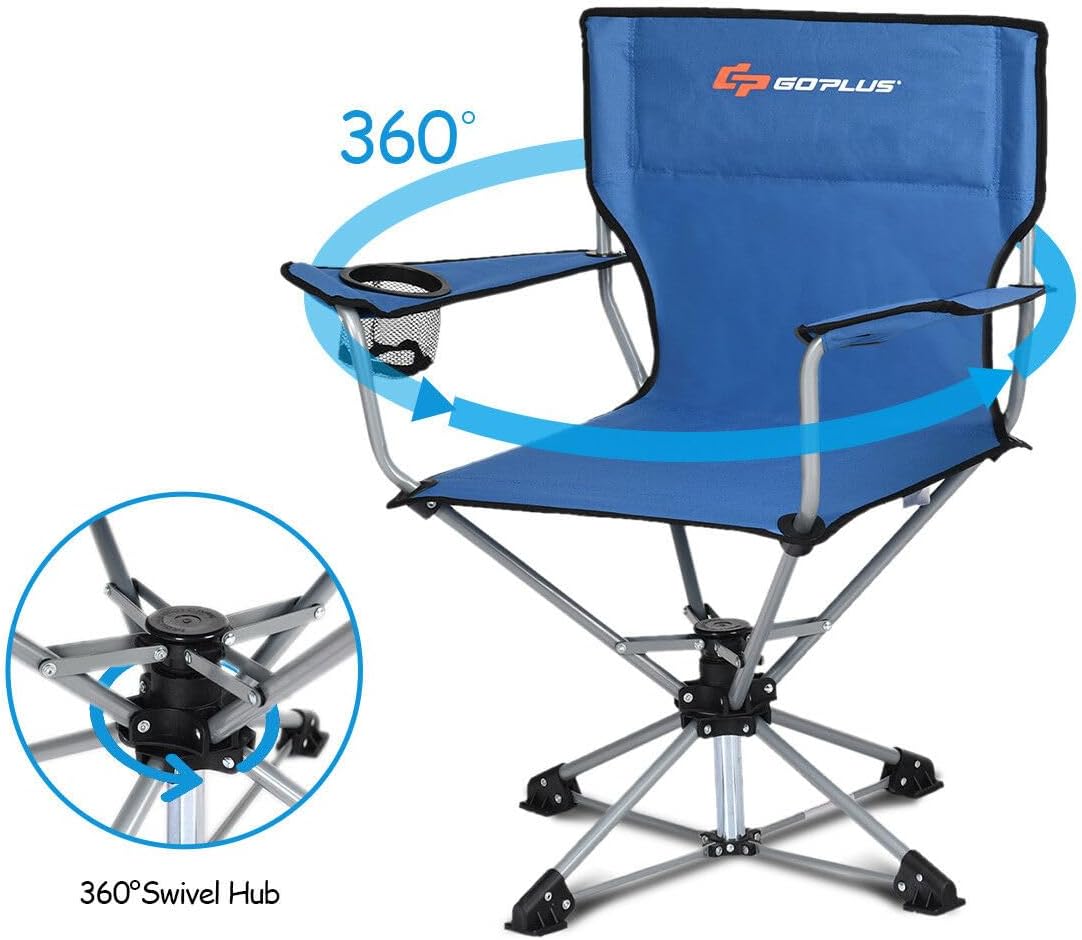 COSTWAY Silla de camping giratoria portátil plegable rotación libre de 360  para pesca de picnic