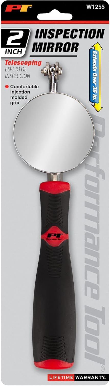 Performance Tool W1255 Jr. Espejo de inspección telescópico jumbo de 2 pulgadas, herramienta versátil y extensible para tareas de inspección y