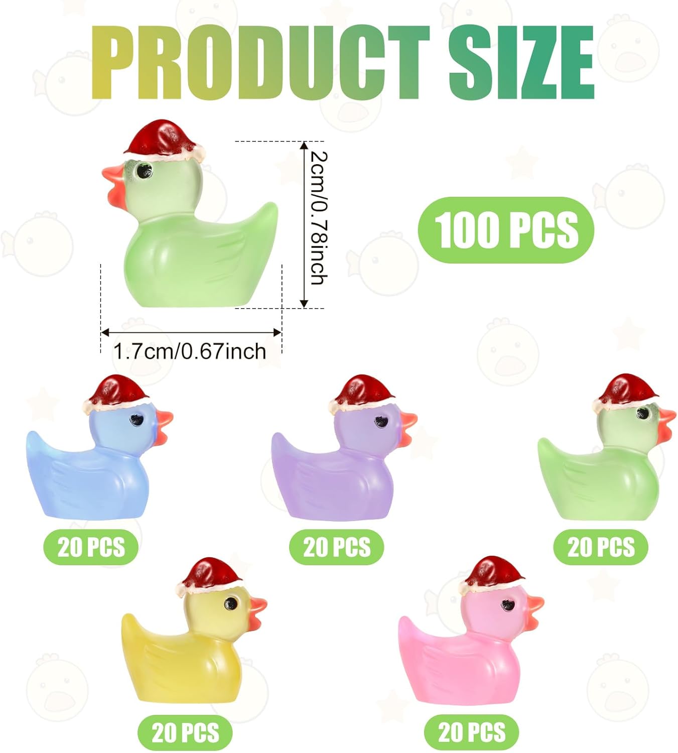 100 pequeños patos de Navidad, lindos mini patos de resina en miniatura, decoración de paisaje, mini patos luminosos para jardín en miniatura, casa