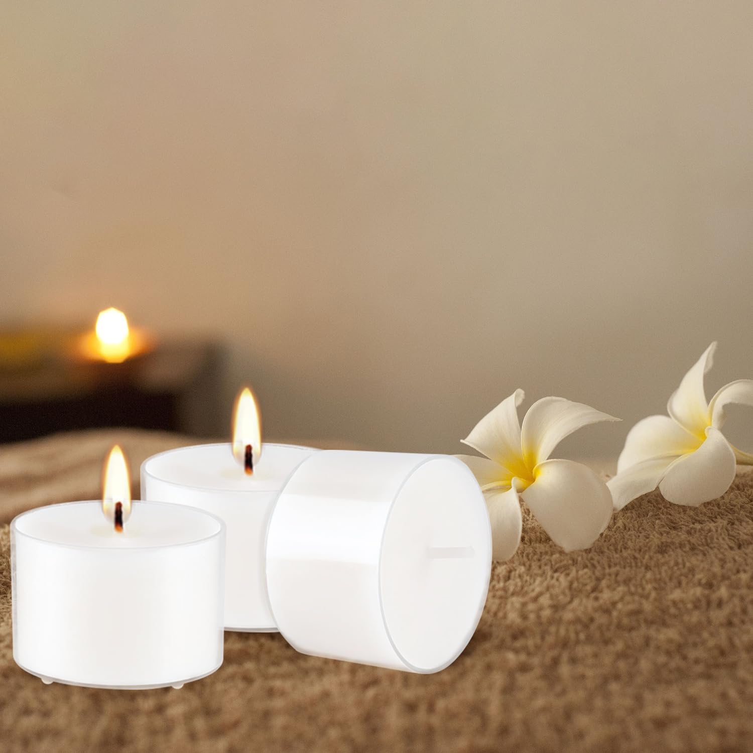Juego de 50 velas aromáticas blancas a granel, cera de fragancia de vainilla con recipiente transparente, para restaurantes, cenas, bodas, baby