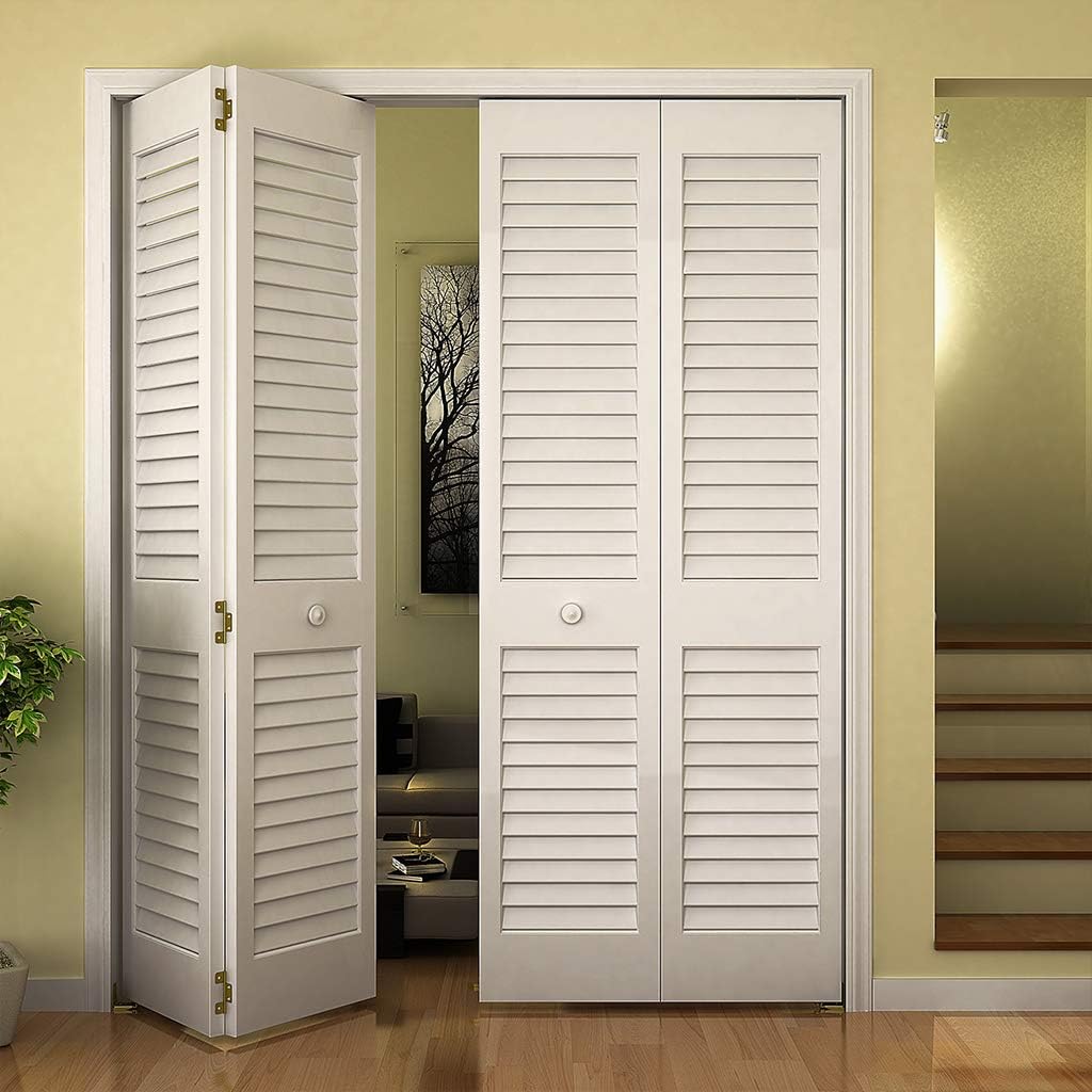 Puerta de armario, bi-plegable, rejilla de rejilla plantación imprimada blanca (28 x 80)